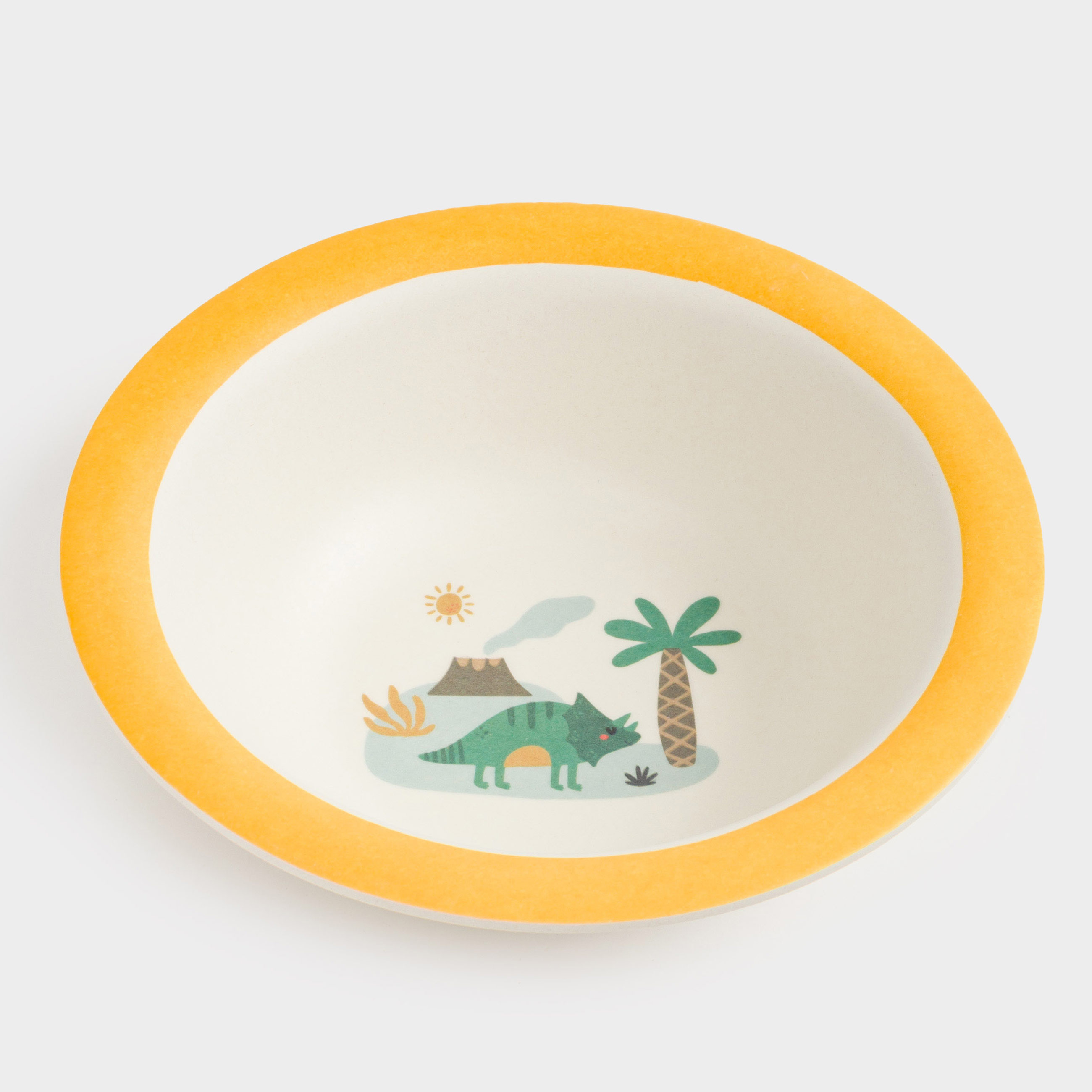 Soup plate, children's, 15x4 cm, bamboo, yellow, Dinosaur and palm tree, Dino, image-1