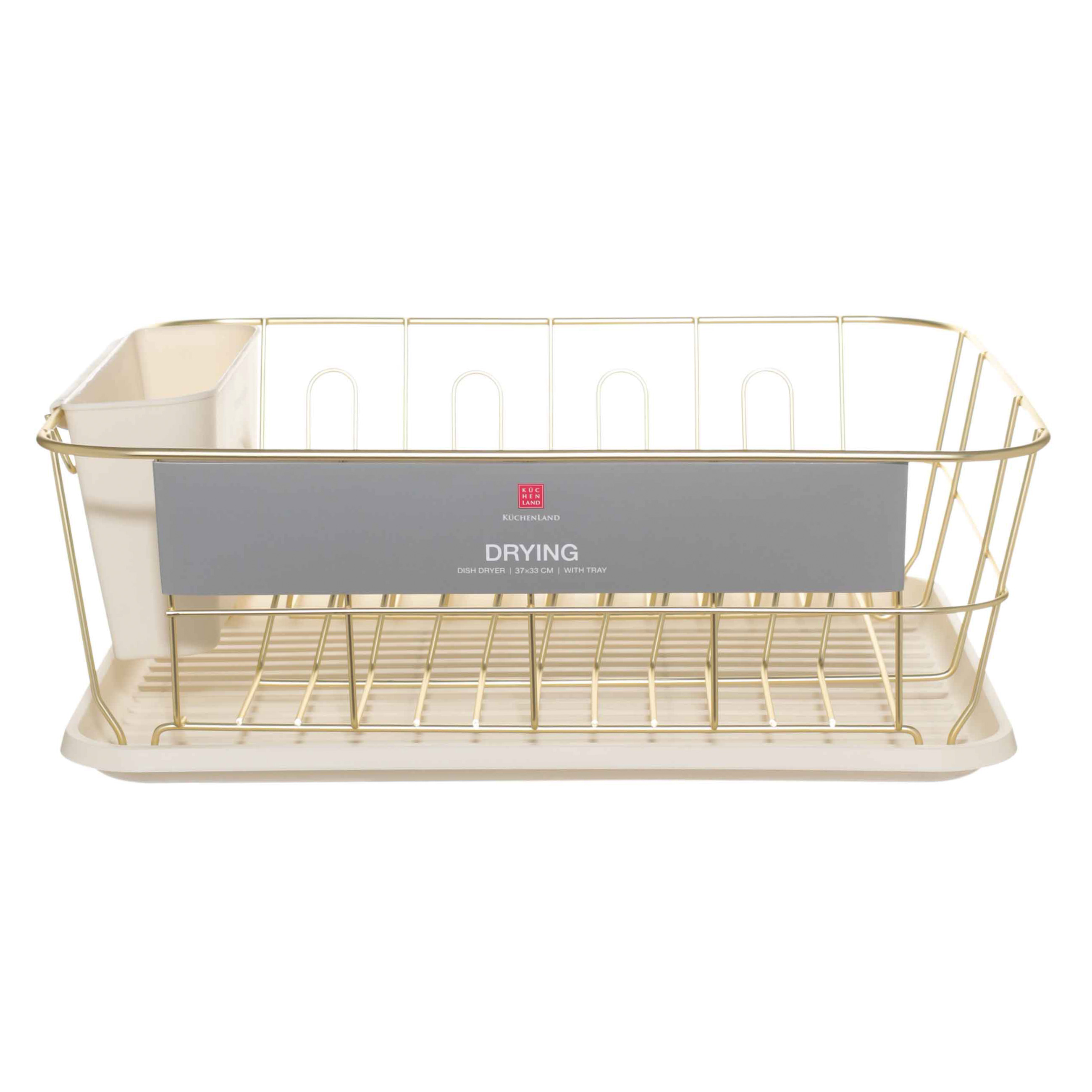 Dish dryer, 37x33 cm, with tray, metal / plastic, milkyy gold, Drying