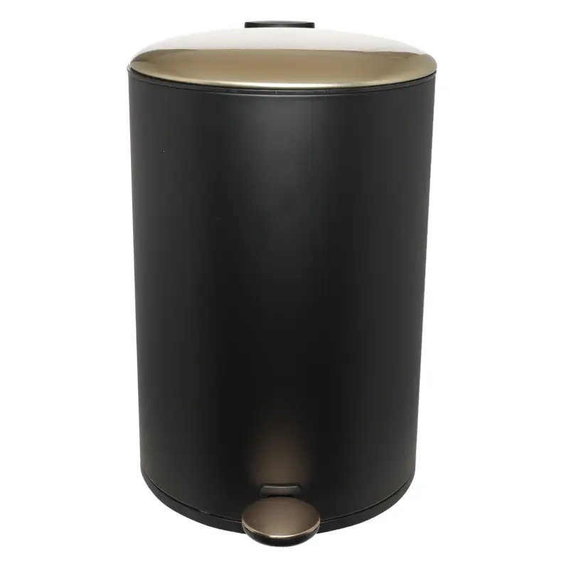 Trash can, 12 l, with pedal, metal, black and gold, Black chic ,image-0