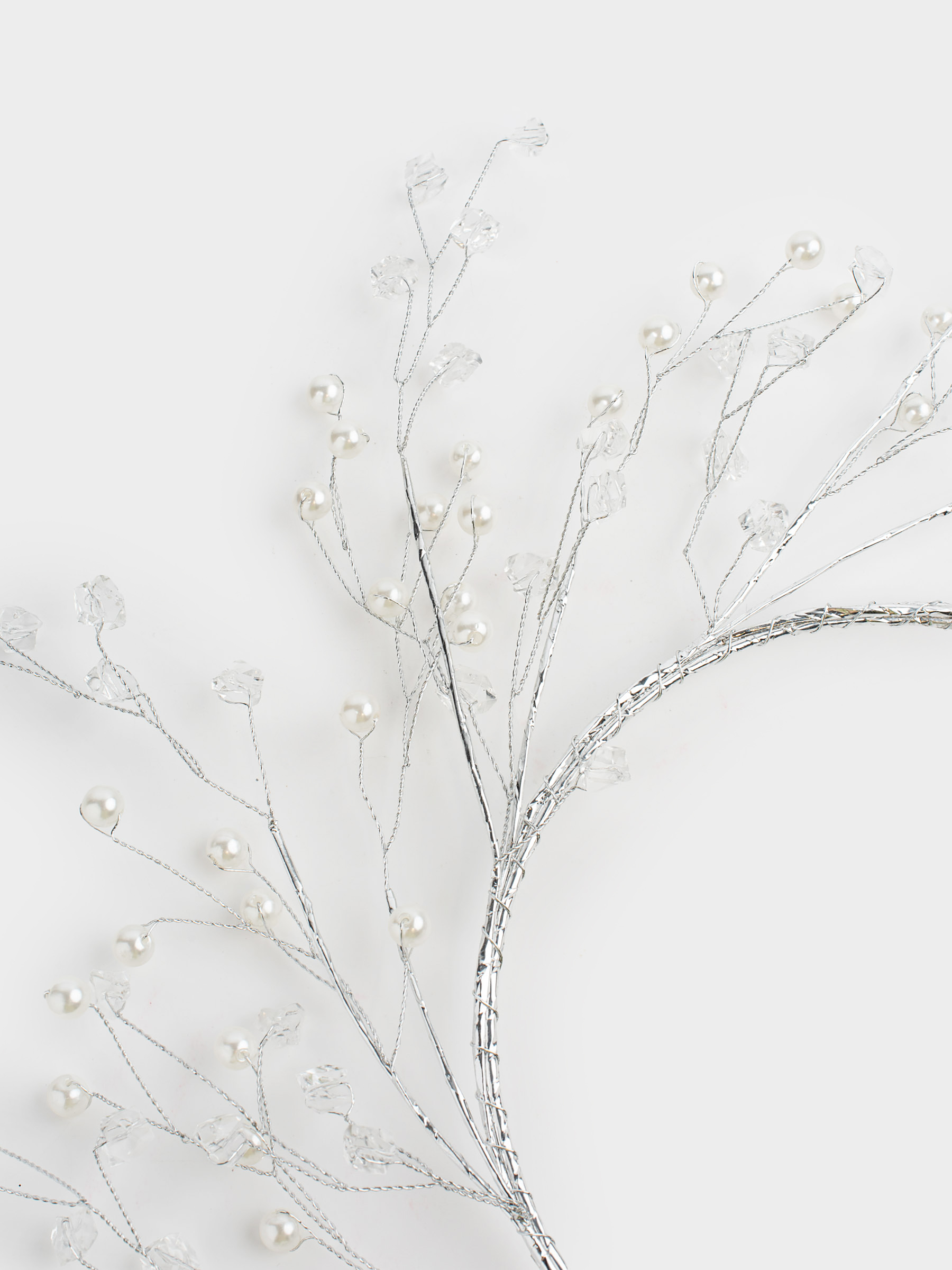 Decorative wreath, 15/30 cm, plastic / metal, Silver crystals with beads, Balls decor, image-2