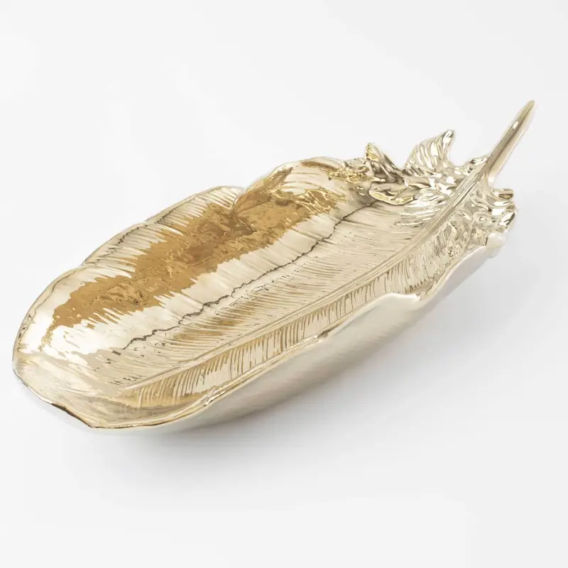 Decorative dish, 35x13 cm, porcelain P, golden, Feather, Royal jungle ,image-0