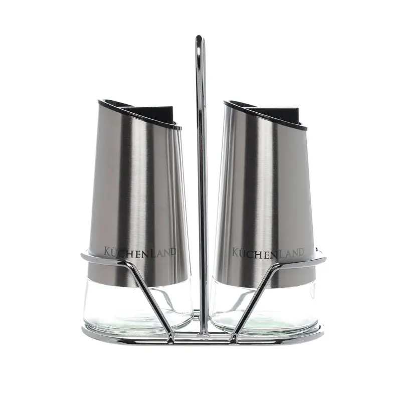 Salt and pepper set, 15 cm, on a stand, glass / metal, Classic color ,image-0
