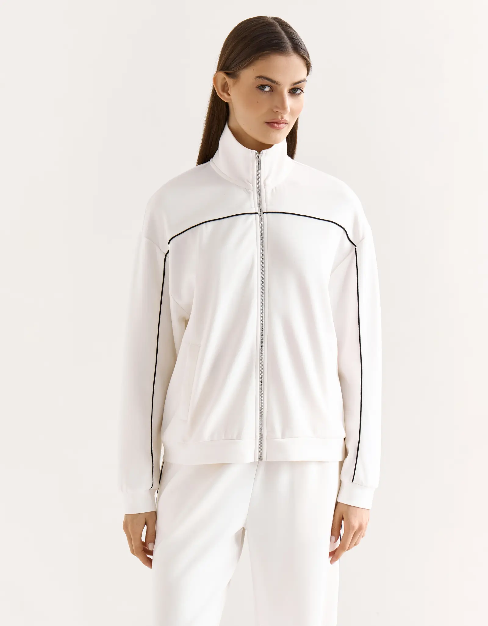 Women's sweatshirt, size L, zipper, cotton / viscose/spandex, milky, Alice