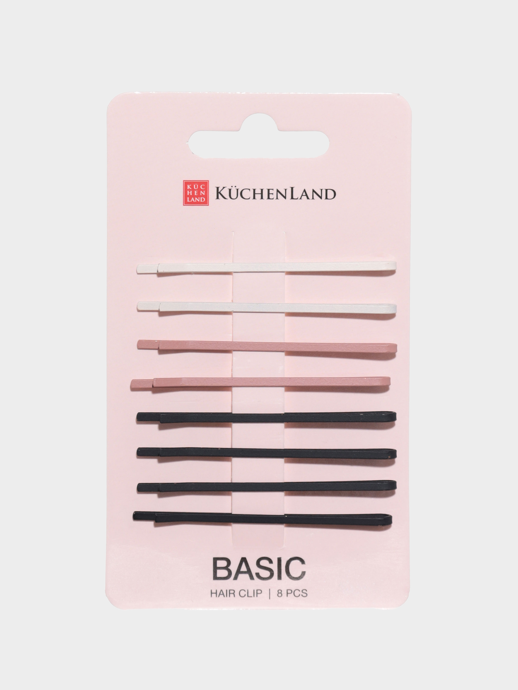 Hair clip, 8 cm, 8 pcs, metal, mix, Invisible, Basic
