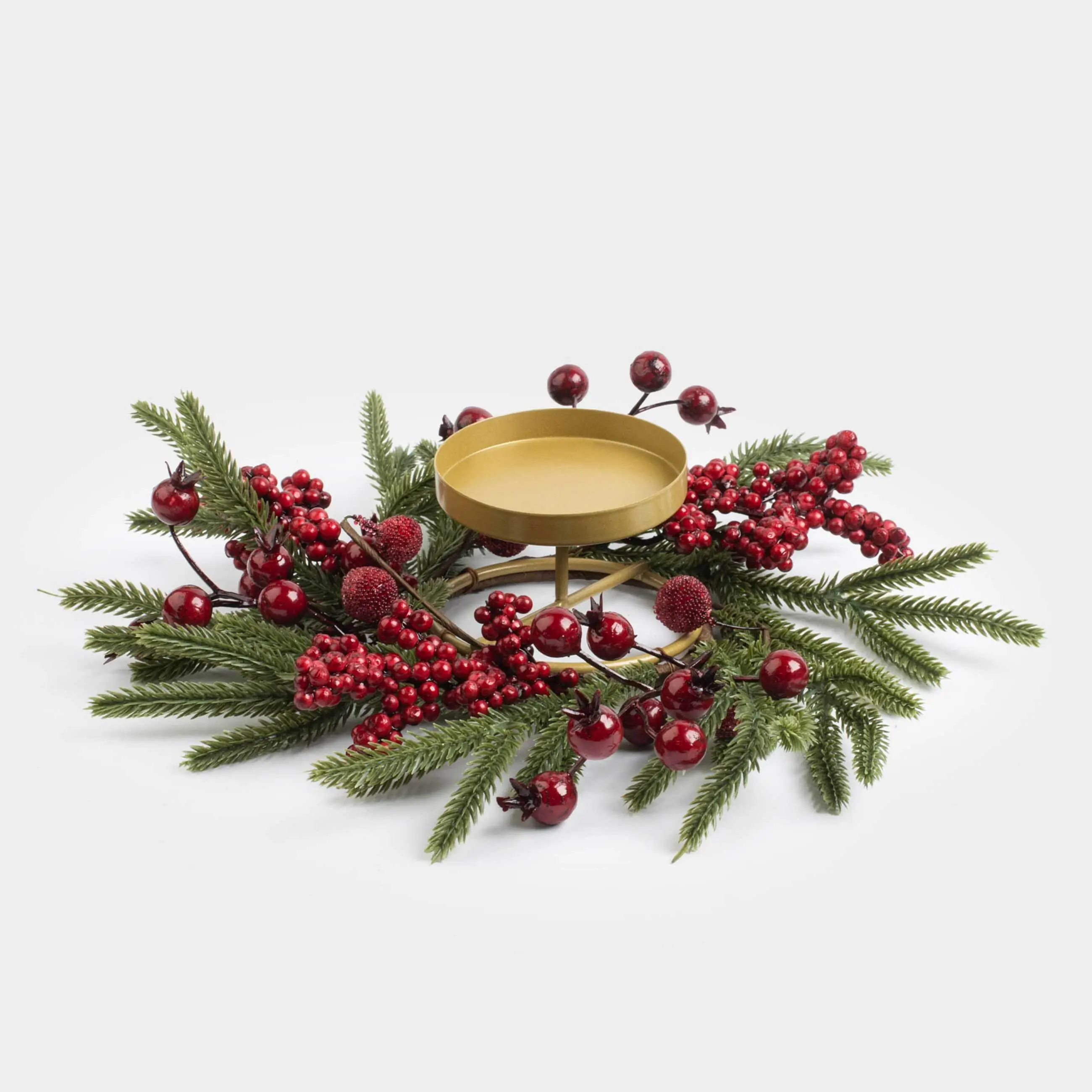 Candle wreath, 10/30 cm, foam/plastic, Red berries