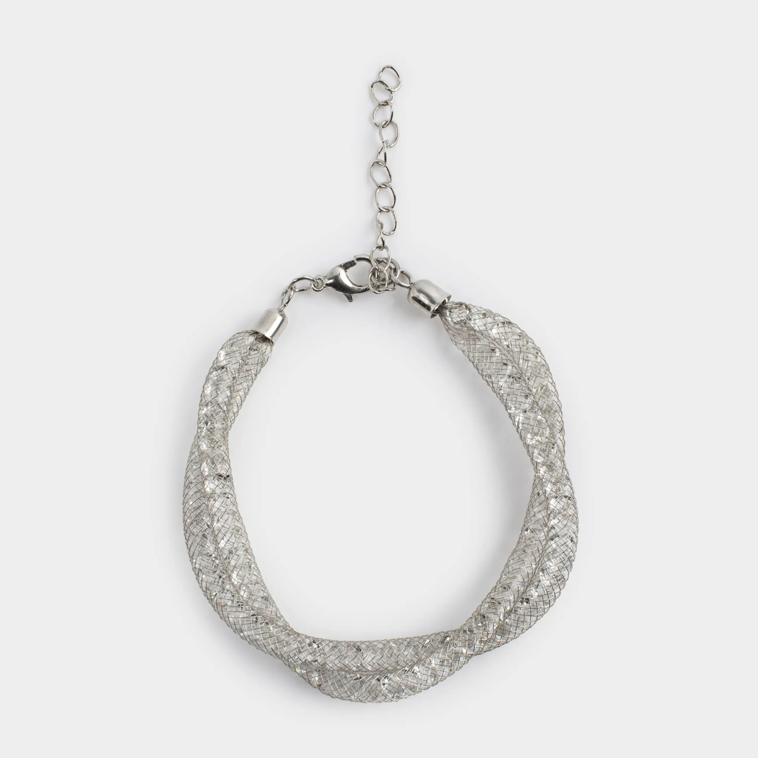 A bracelet, 24 cm, double, metal / rhinestones, silver, Weaving, Jewelry