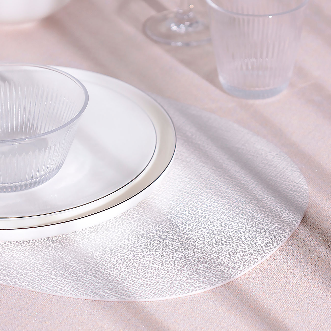 Placemat, 30x45 cm, PVC, oval, white, Silver drops, Rock