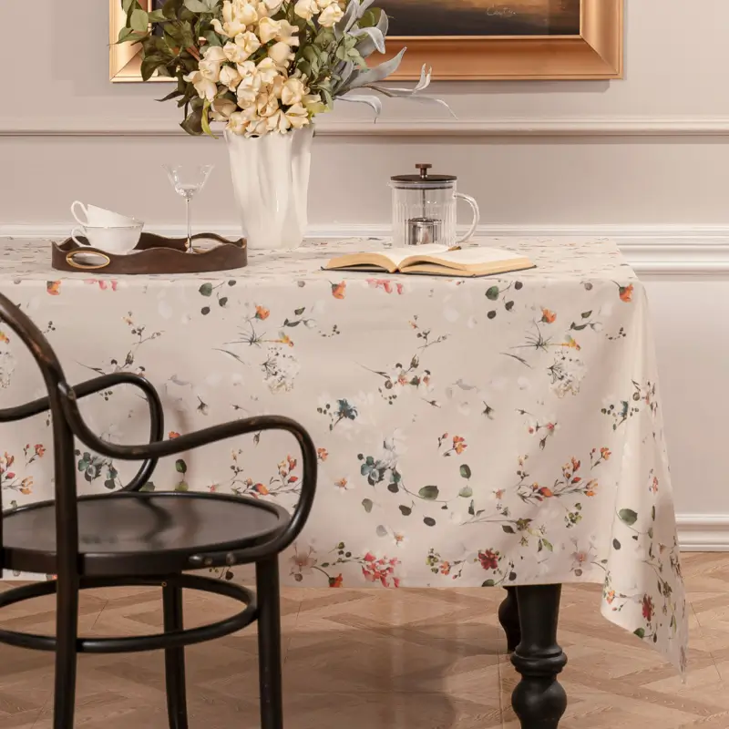 Tablecloth, 160x250 cm, cotton, milky, Flowers, Wildflowers ,image-0