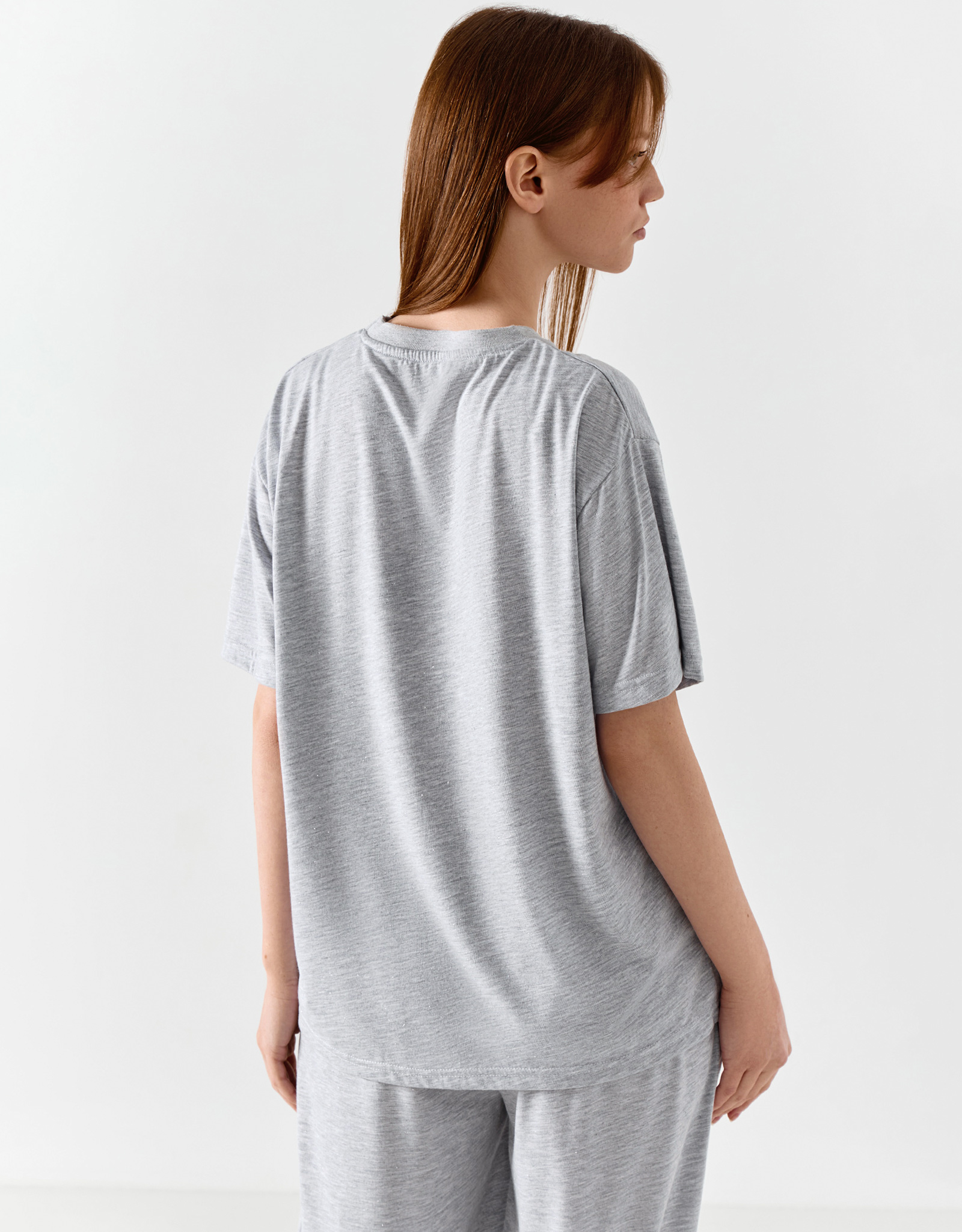 Women's T-shirt, homewear, size L, polyester / viscose / lurex, light gray, Awereona, image-4