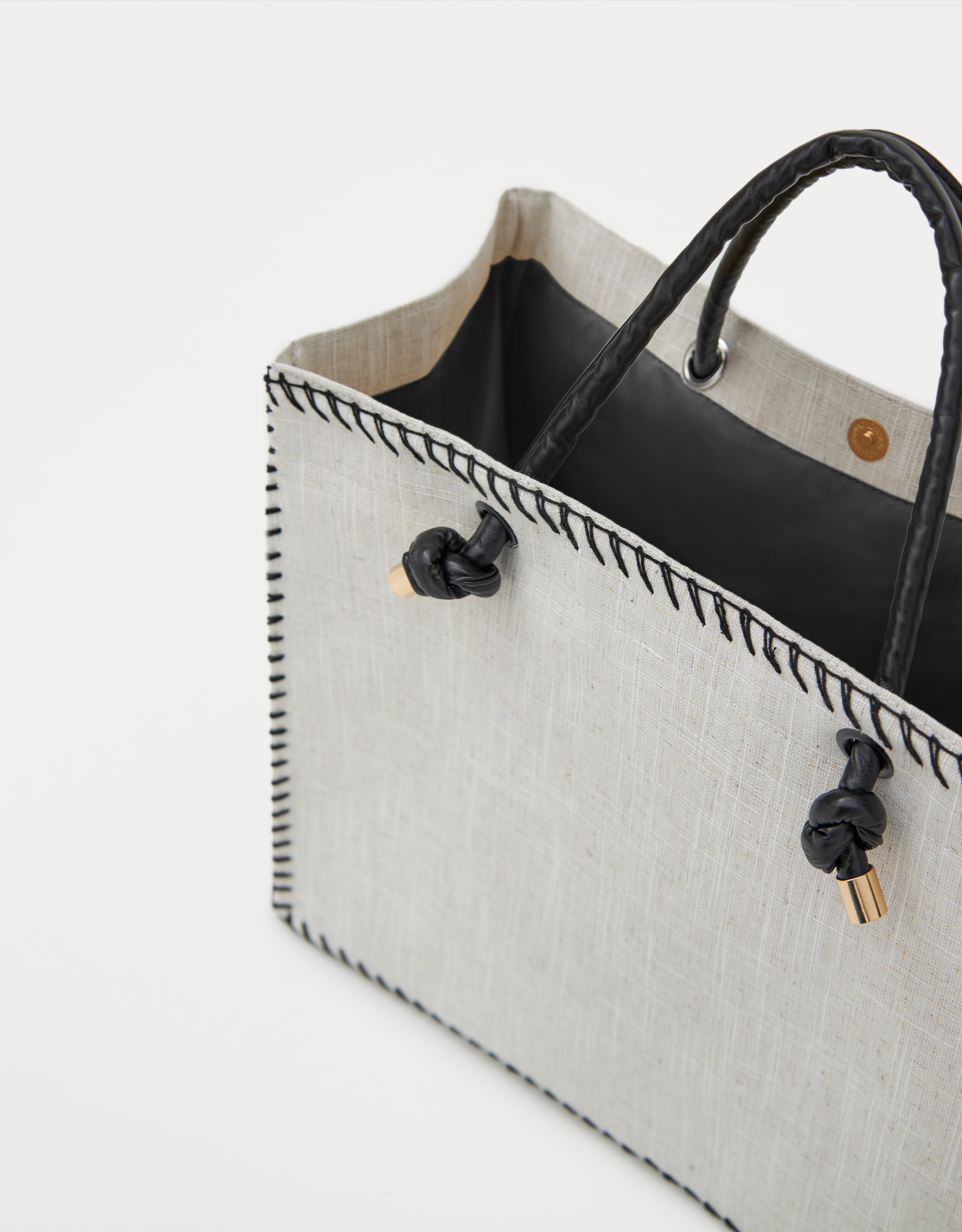 Women's bag, 44x35 cm, with stitches, canvas, beige, Solo, image-1