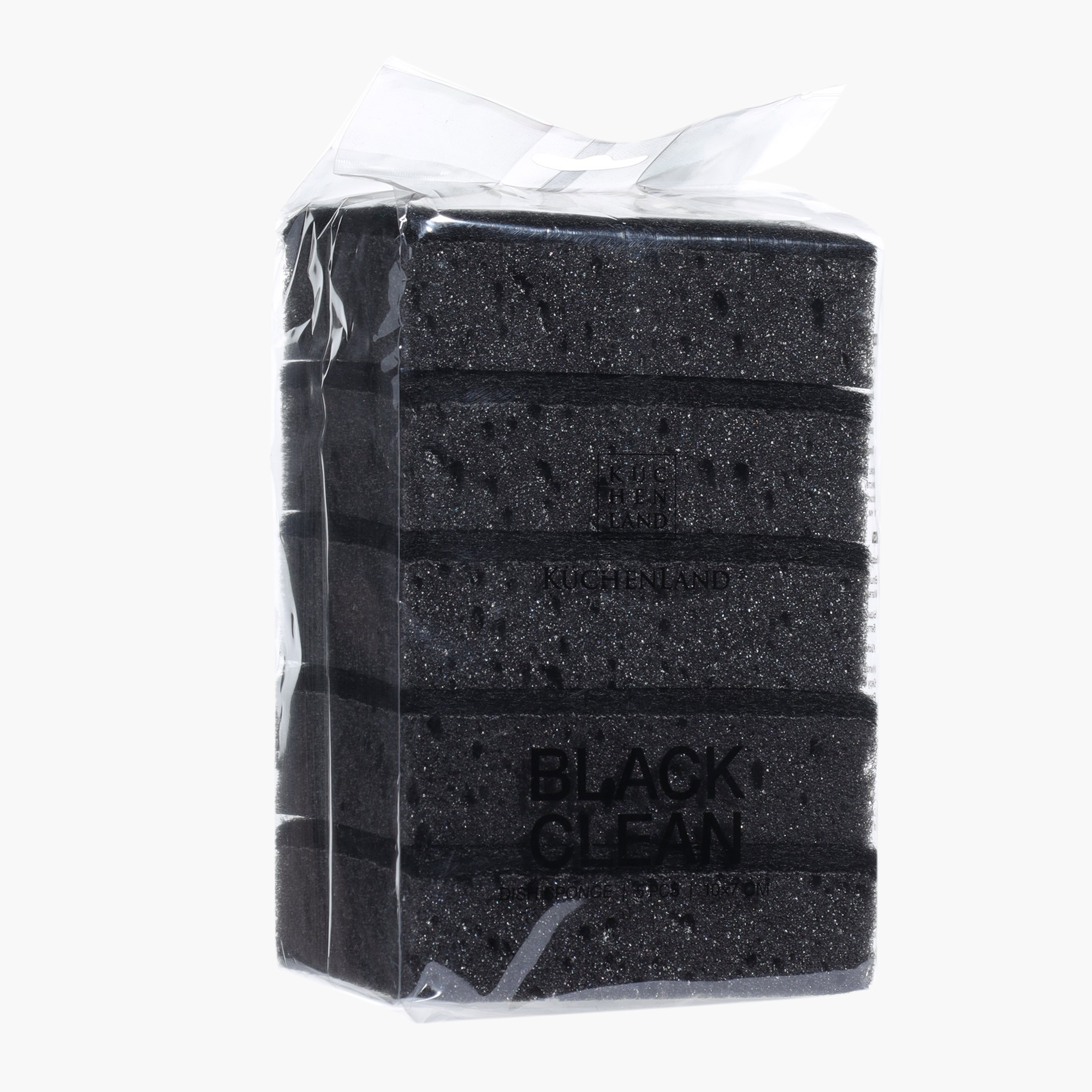 Dishwashing sponge, 10x7 cm, 5 pcs, foam/abrasive, rectangular, black, Black clean