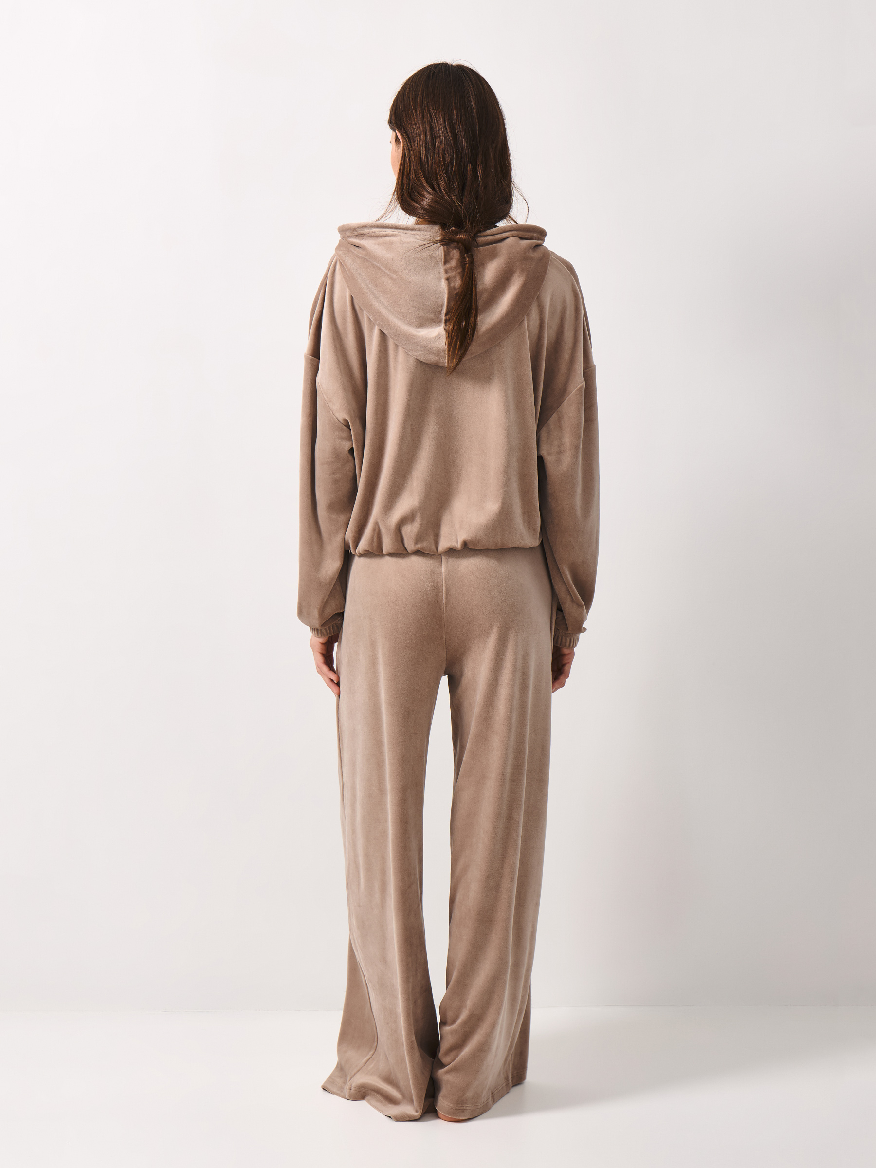 Women's trousers, homewear, size S, wide, velour, sand, Lillian, image-4