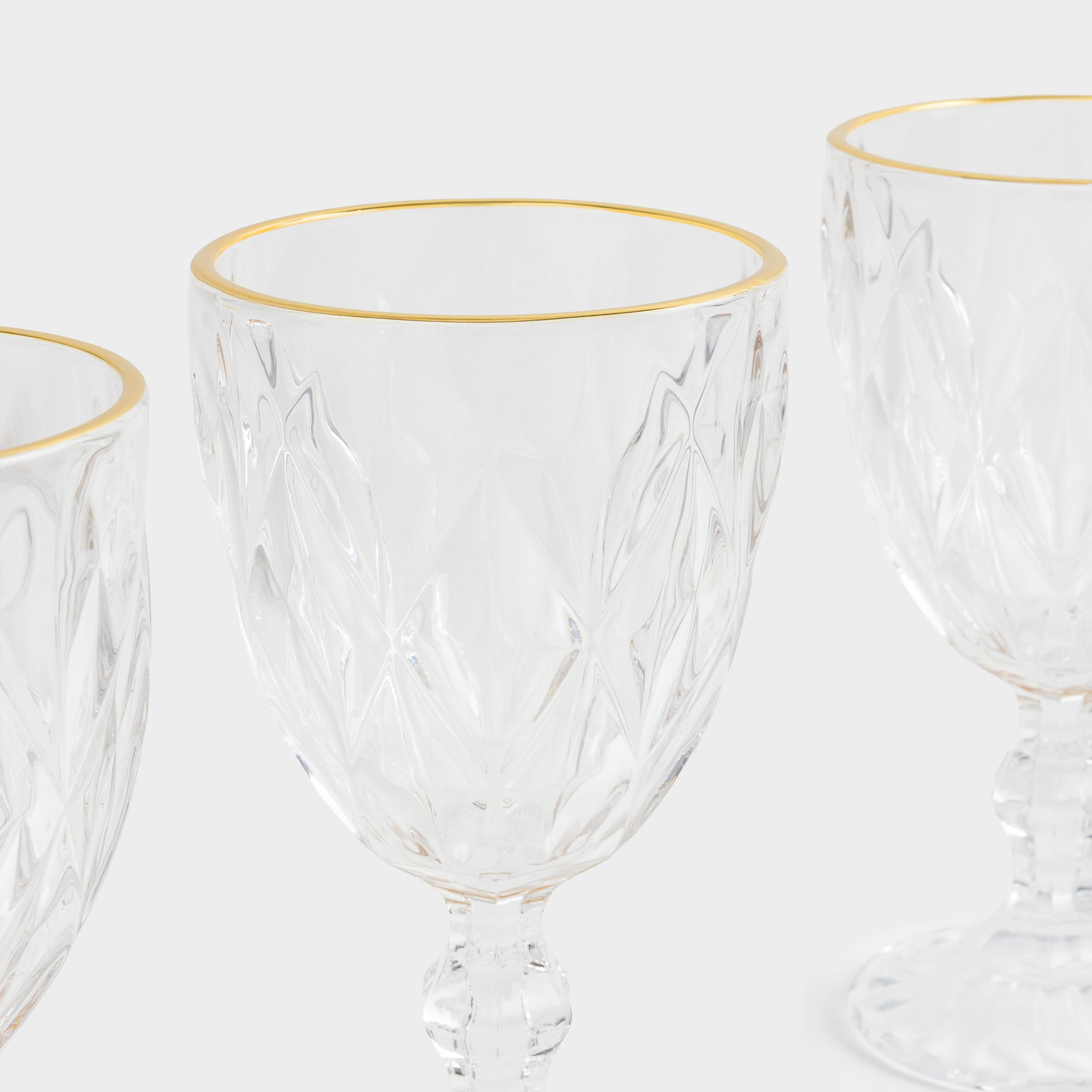 Wine glass, 300 ml, 6 pcs, glass R, with golden edging, Rhomb gold