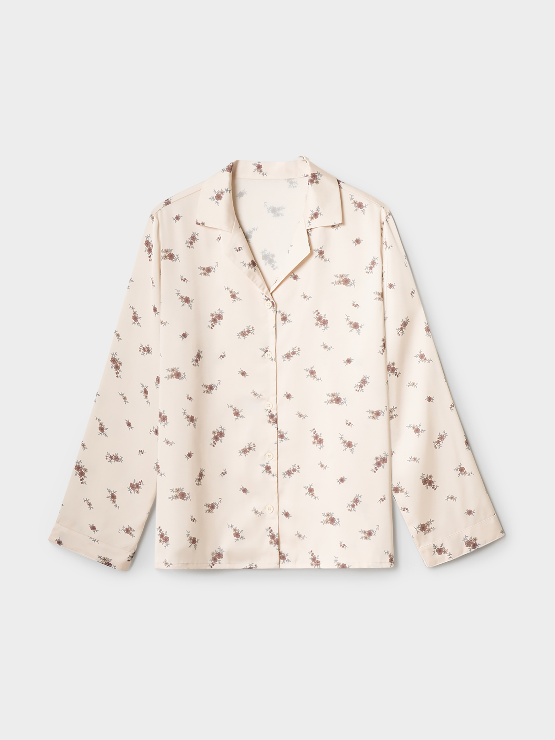 Women's shirt, homewear, size S, with long sleeve, polyester, milky, Flowers, Roktania, image-5