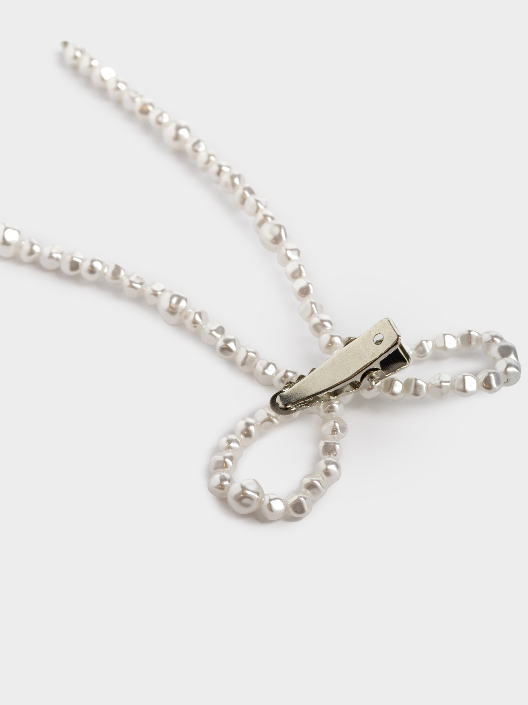 Decorative ornament, 6 cm, 2 pcs, on a clip, plastic / metal, white, Bows, Balls decor, image-1