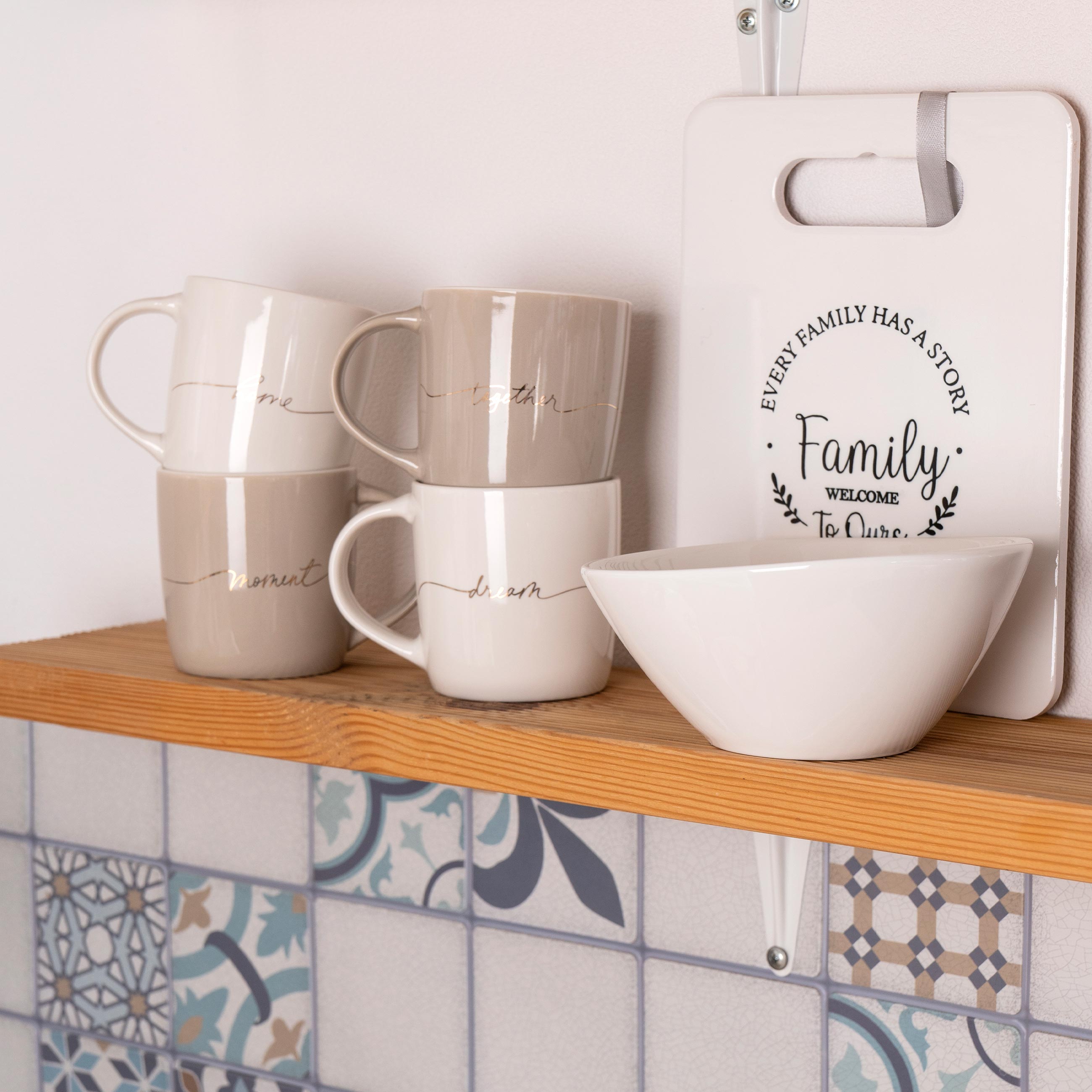 Mug, 330 ml, 4 pcs, porcelain N, beige/gray, Mix, Scroll