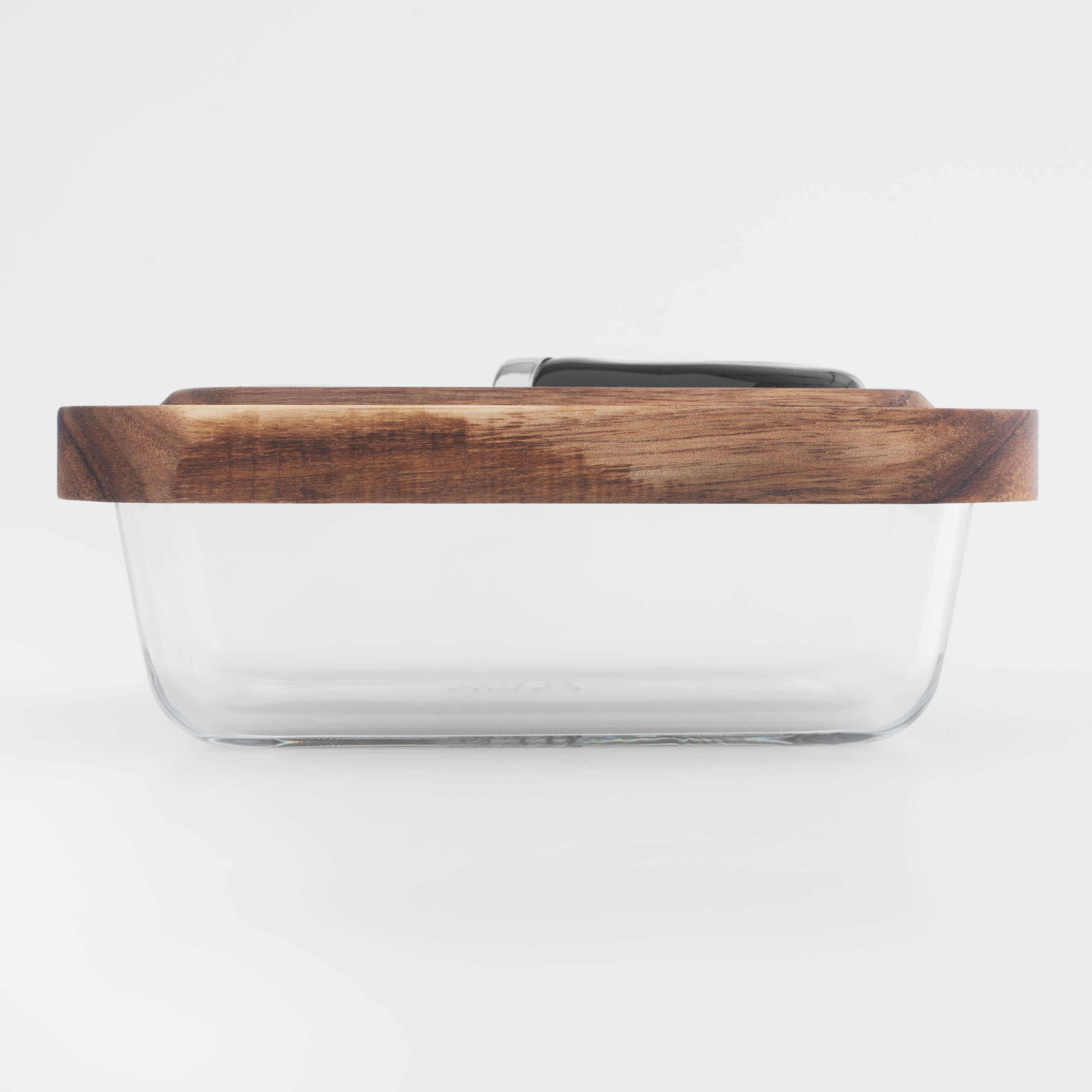 Butter dish, 18 cm, with knife, wood/glass / steel, rectangular, Noble tree