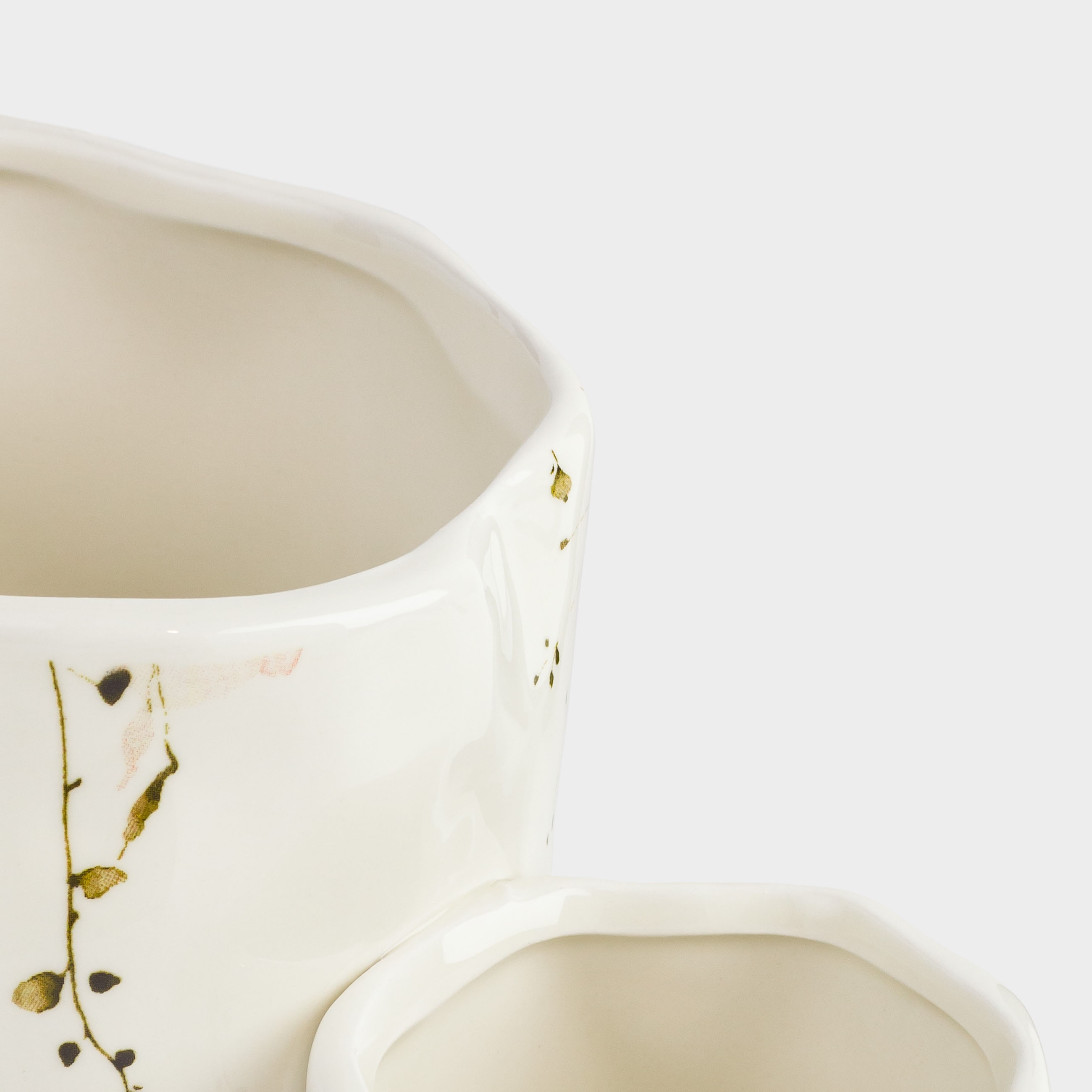 Kitchen accessories stand, 14 cm, 2 compartments, ceramic, milky, Flowers, Crumple print																														
