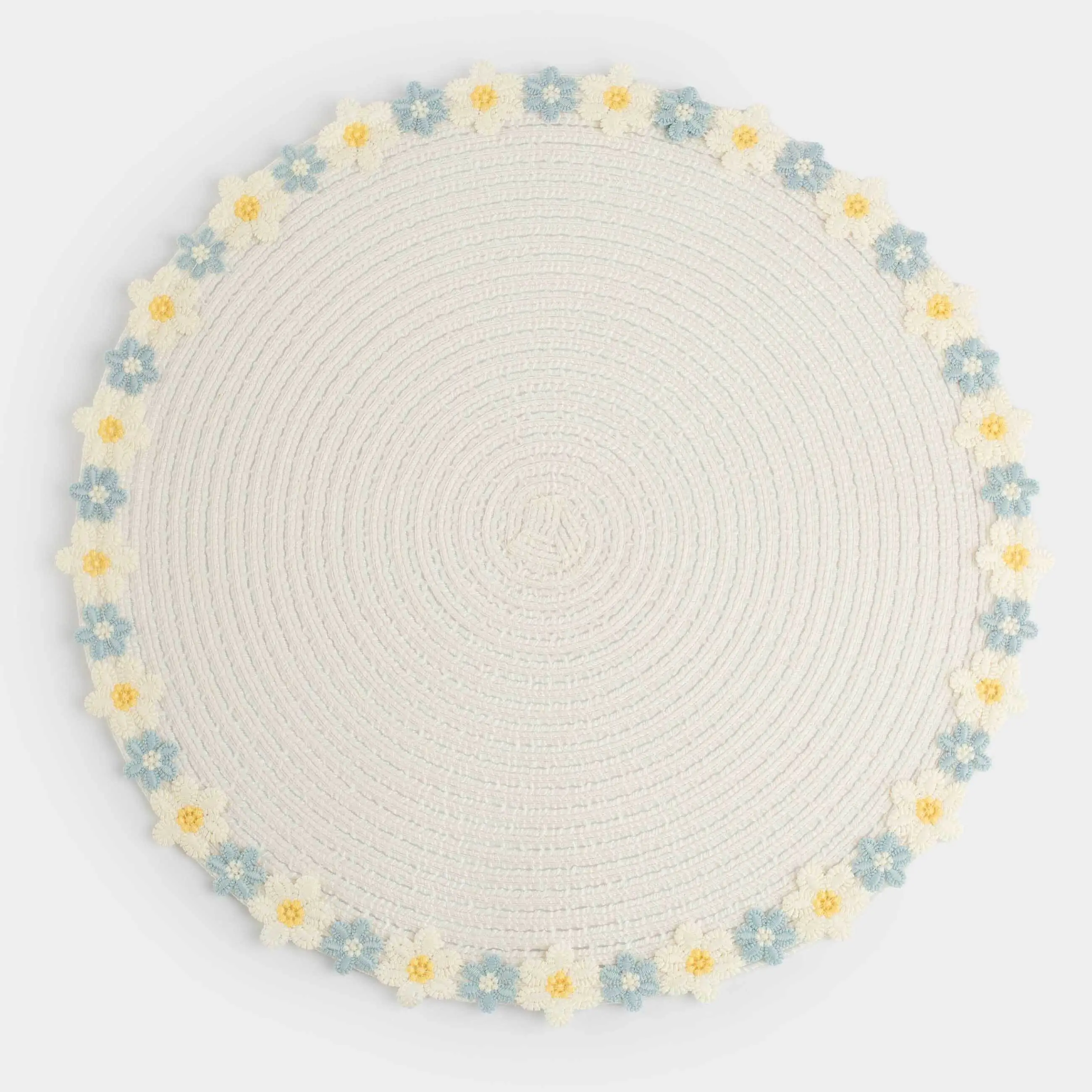 Placemat, 38 cm, polyester, round, milky, Floral border, Breath spring