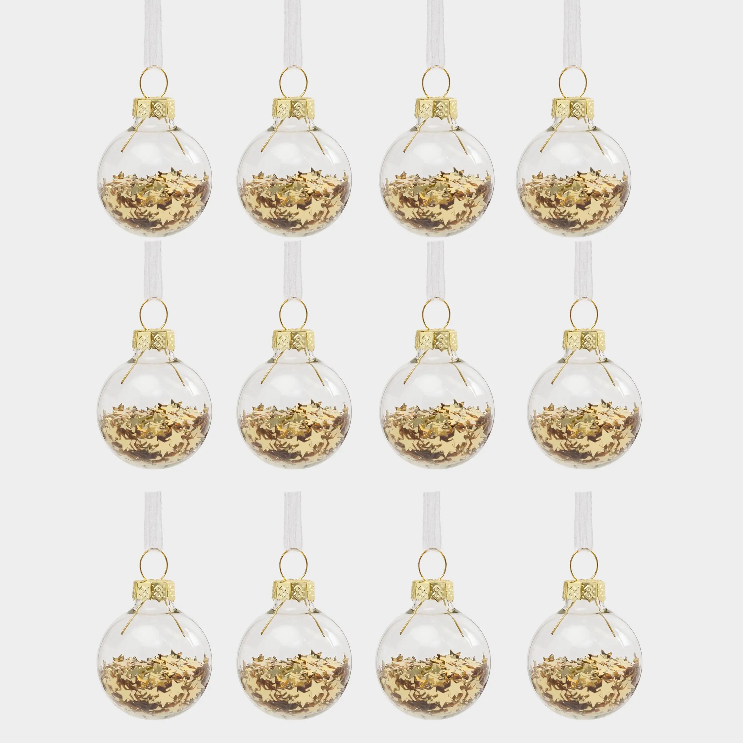 Christmas tree toy set, 4 cm, 12 pcs, glass, Ball with stars, Ball filler