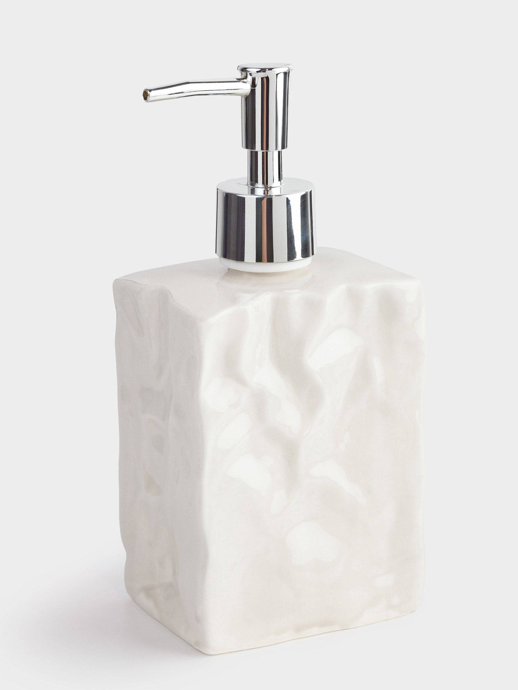 Liquid soap dispenser, 370 ml, porcelain P / plastic, grey-beige, Crumpled effect, Crumple bath, image-2