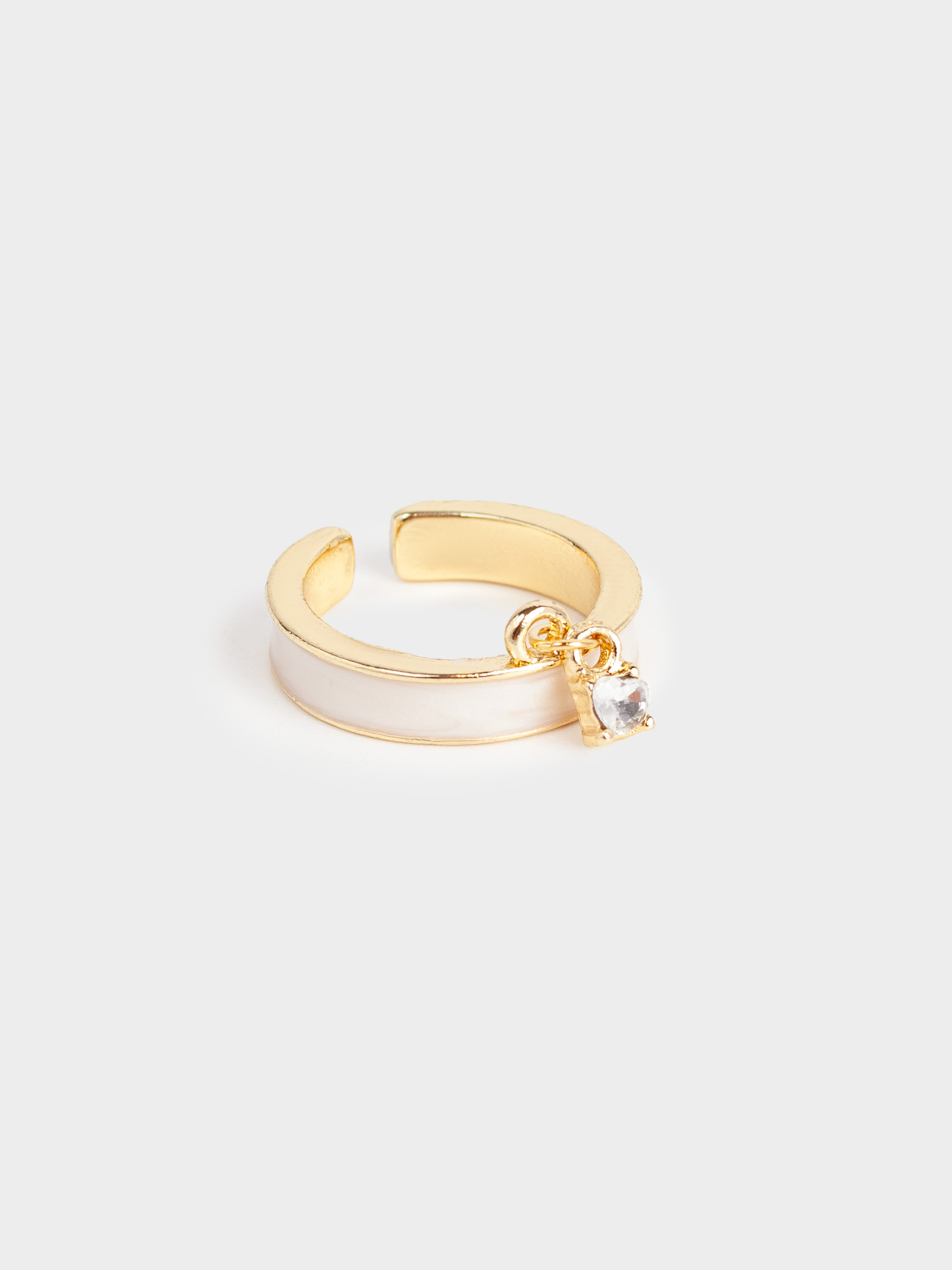 Ring, size S-M, single size, with pendant, metal, golden beige, Heart, Jewelry heart, image-2
