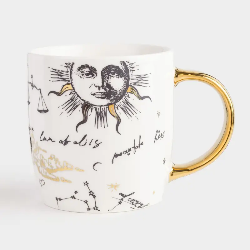Mug, 380 ml, porcelain N, white and gold, Astrology, Zodiac ,image-0