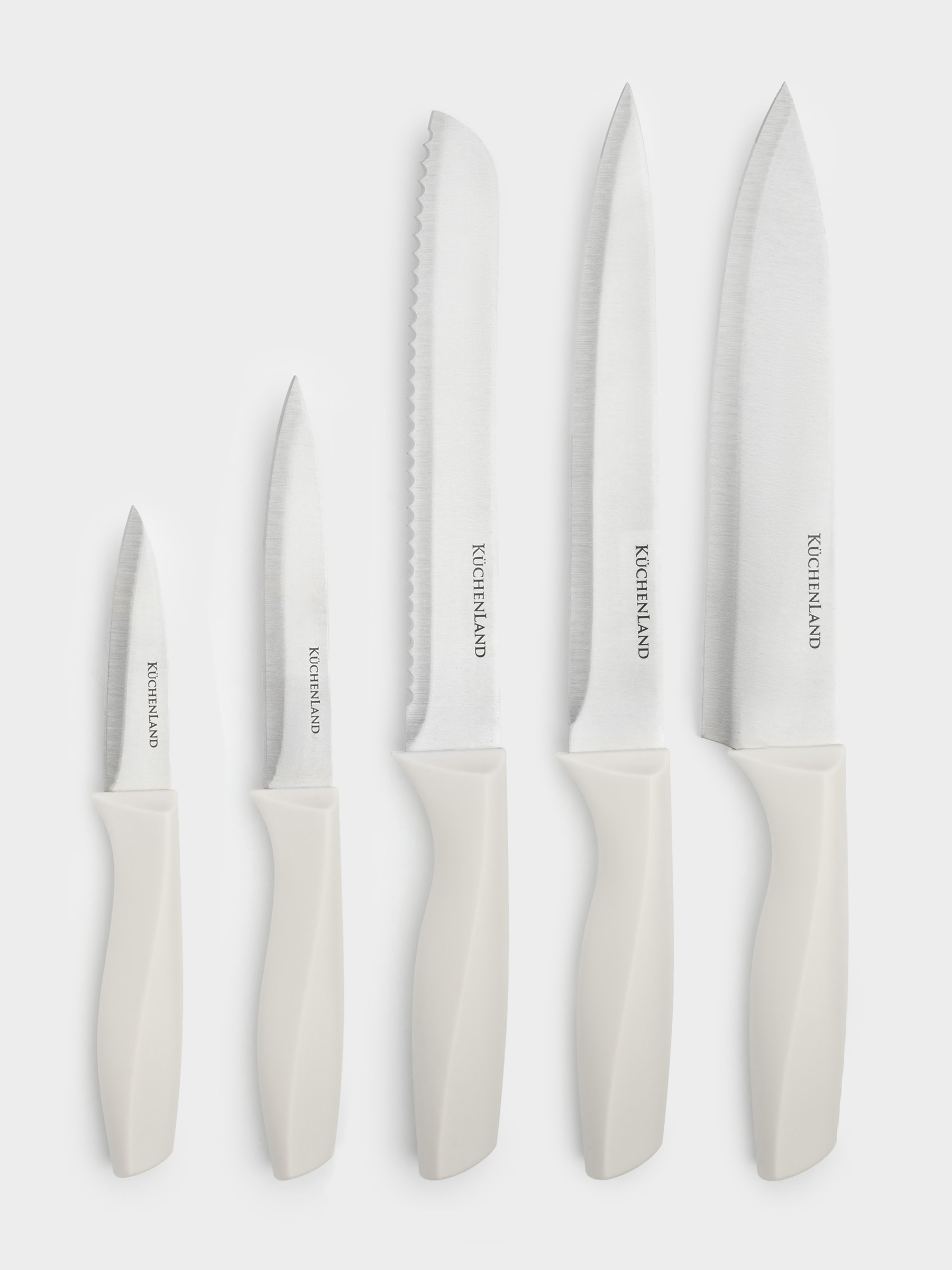 Knife set, 5 pr, in stand, steel / plastic, grey, Daily, image-3