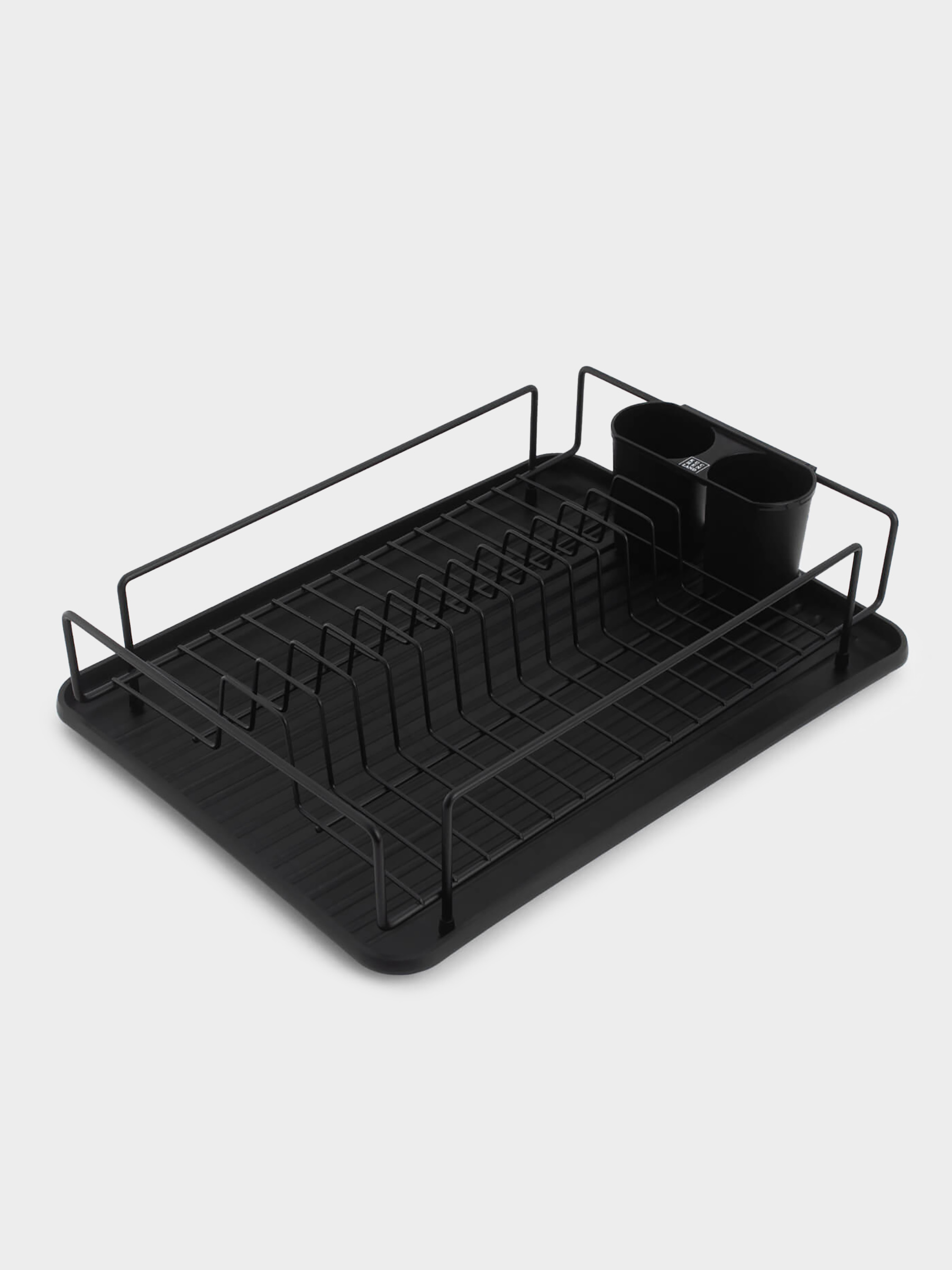 Dish rack, 42x27 cm, with tray, plastic / metal, black, Black style, image-1