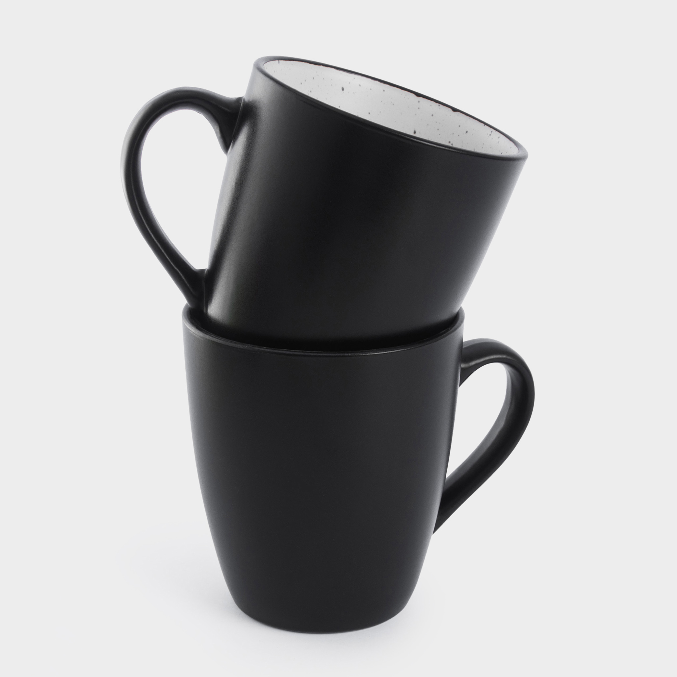 Mug, 350 ml, 2 pcs, ceramics, black and white, speckled, Isernia, image-0