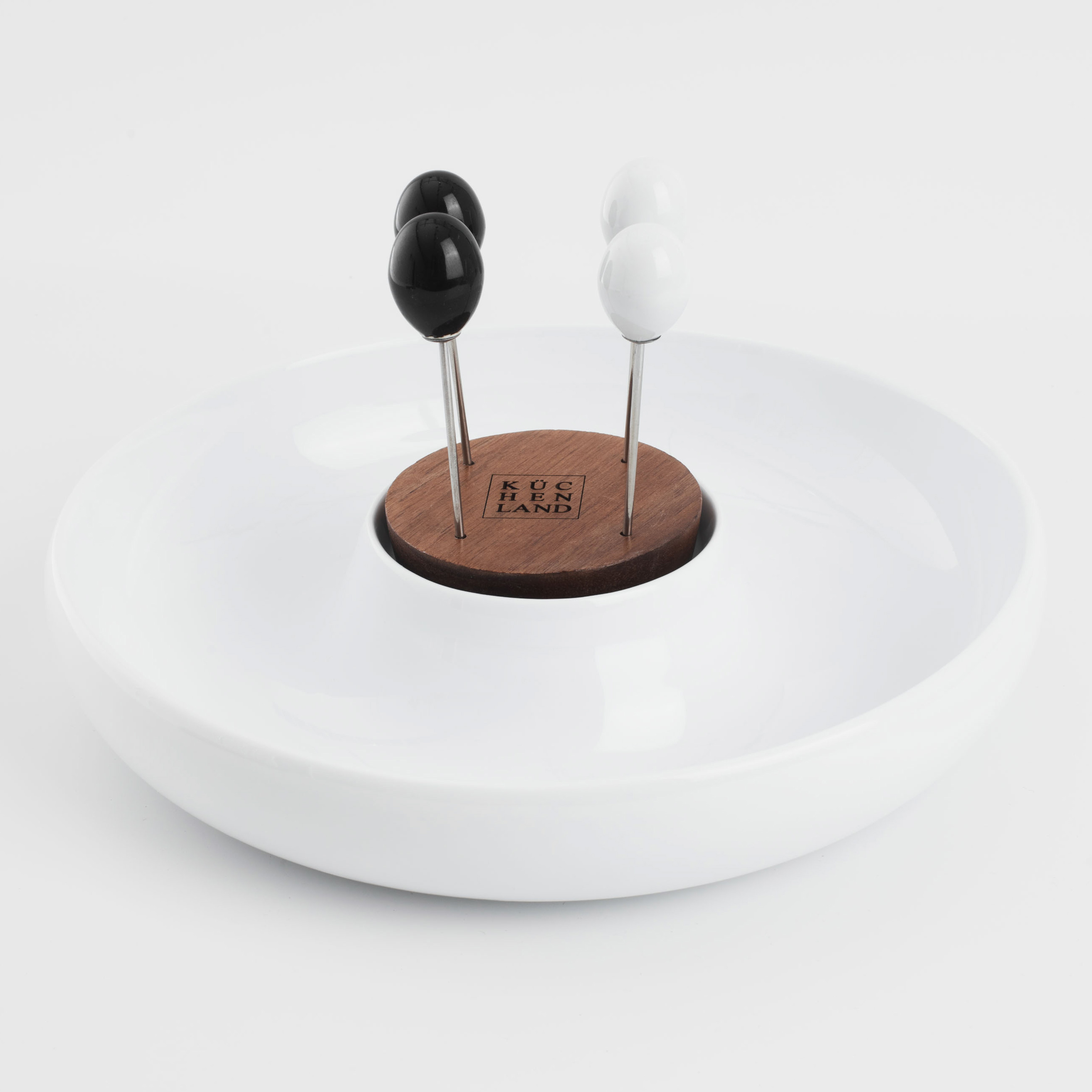 Appetizer dish, 23 cm, with skewers, porcelain P / wood, white / black, B&amp;amp;W, image-0