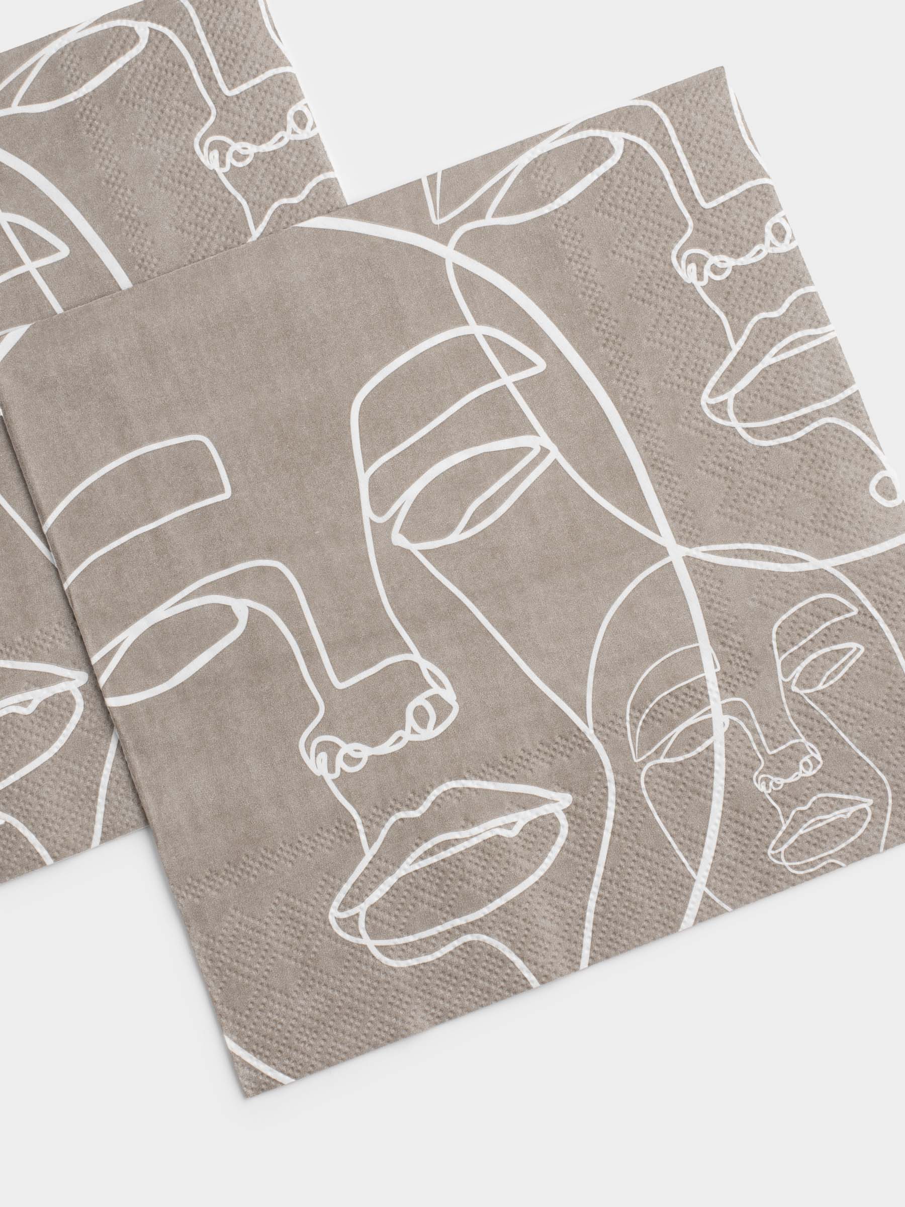 Paper napkins, 33x33 cm, 20 pcs, square, grey, Faces, Face, image-4