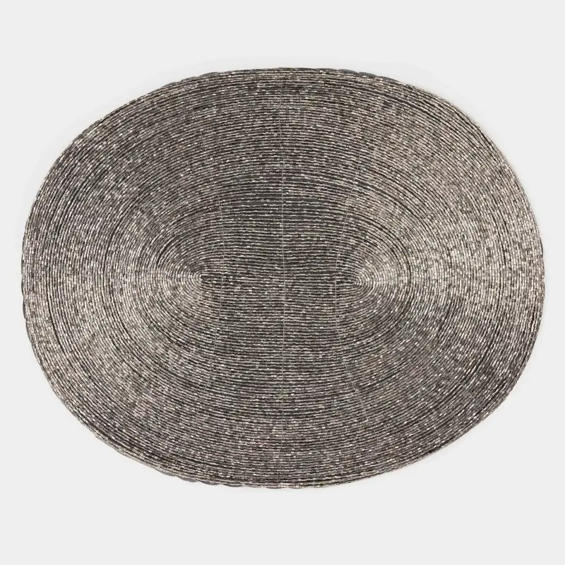 Napkin for appliances, 31x41 cm, beads, oval, dark gray, Shiny beads ,image-0