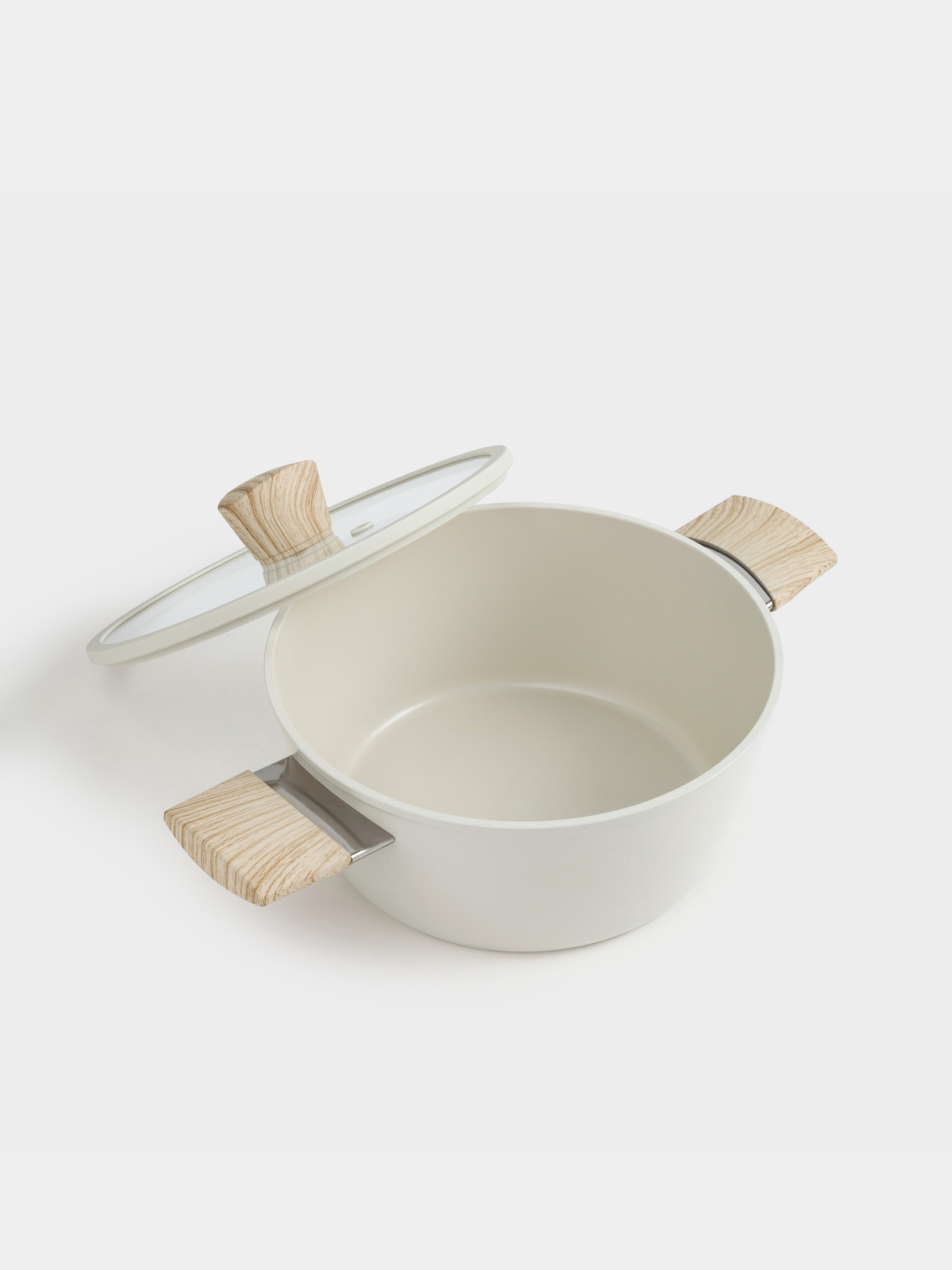 Pot, 20 cm, 2.3 l, with lid, coated, aluminum, milky, Sentimentality, image-1