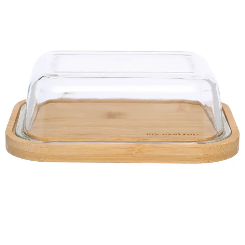 Butter dish, 18 cm, bamboo / glass, rectangular, Home made