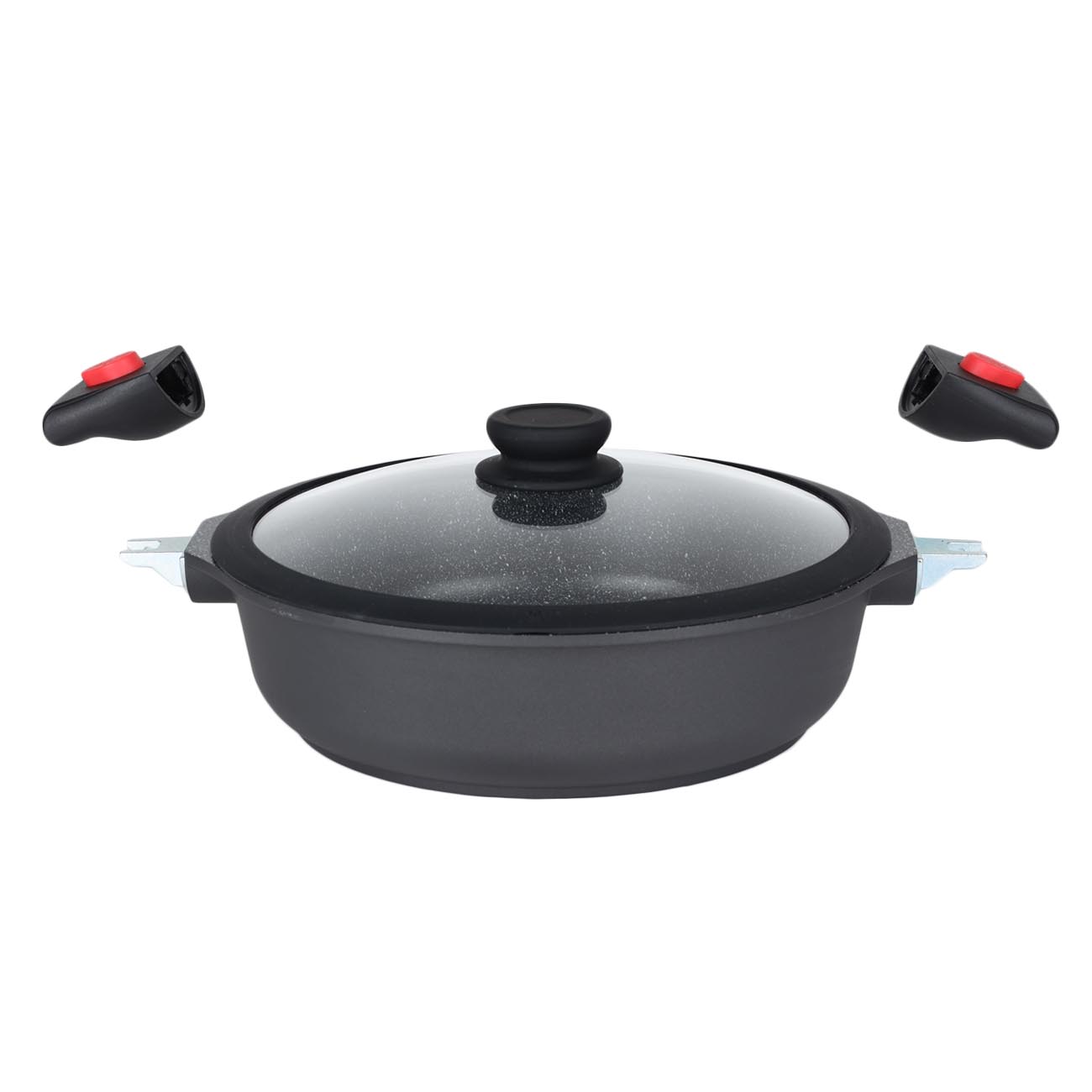 Saucepan, 28 cm, with lid, 3 removable handles, coated, aluminum, Solution Red 2