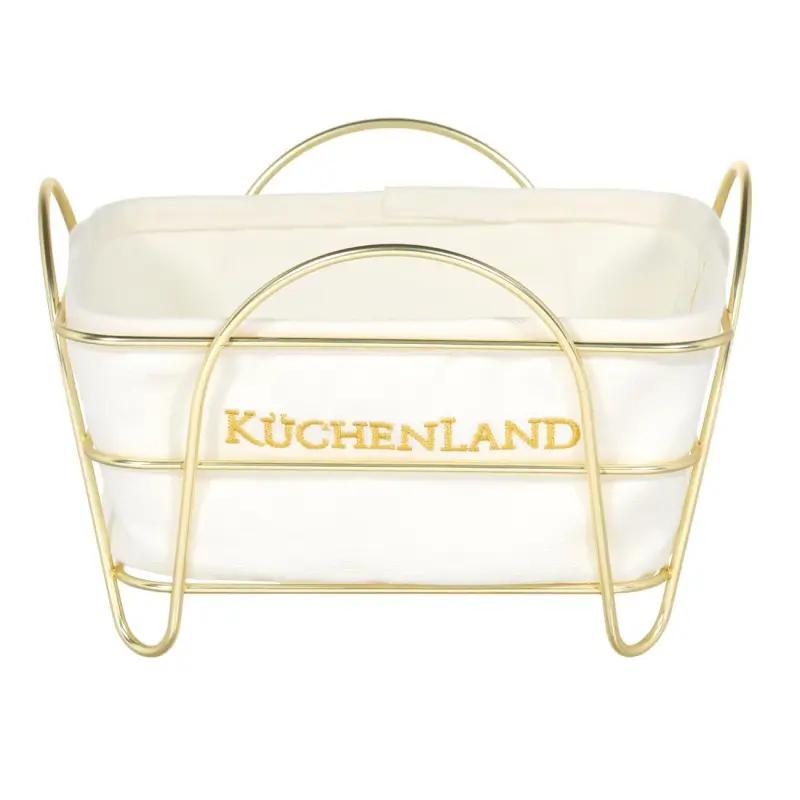 Bread basket, 21x21 cm, cotton / metal, square, ecru/gold, Twist gold ,image-0