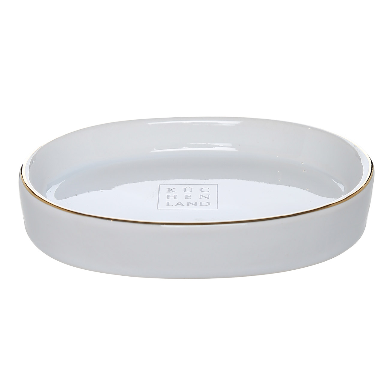 Soap dish, 11. 5x8. 5 cm, ceramic, oval, white-gold, Freya, image-0