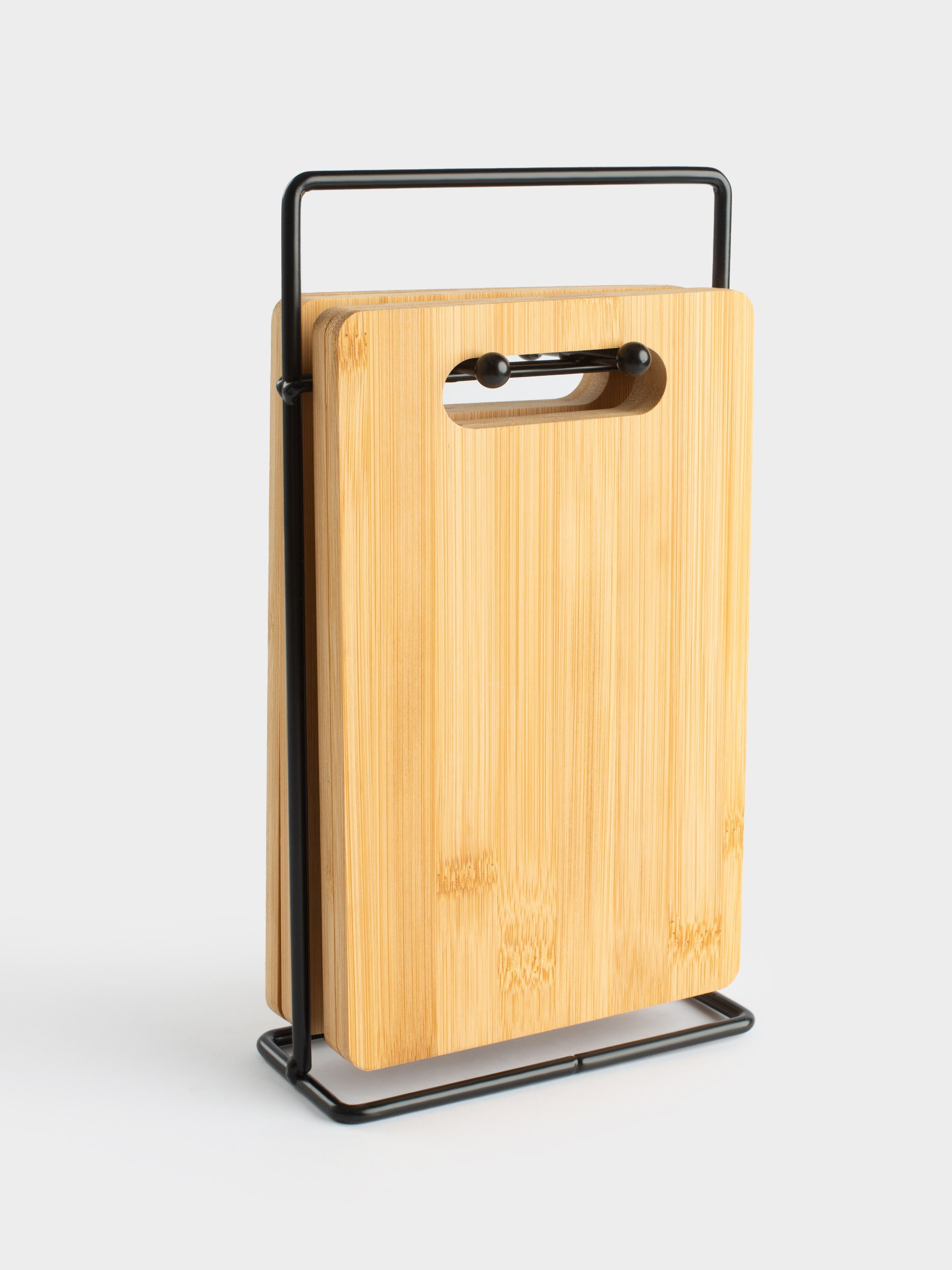 Cutting board, 22x14 cm, 4 pcs, on a stand, bamboo / steel, rectangular, Bamboo, image-1