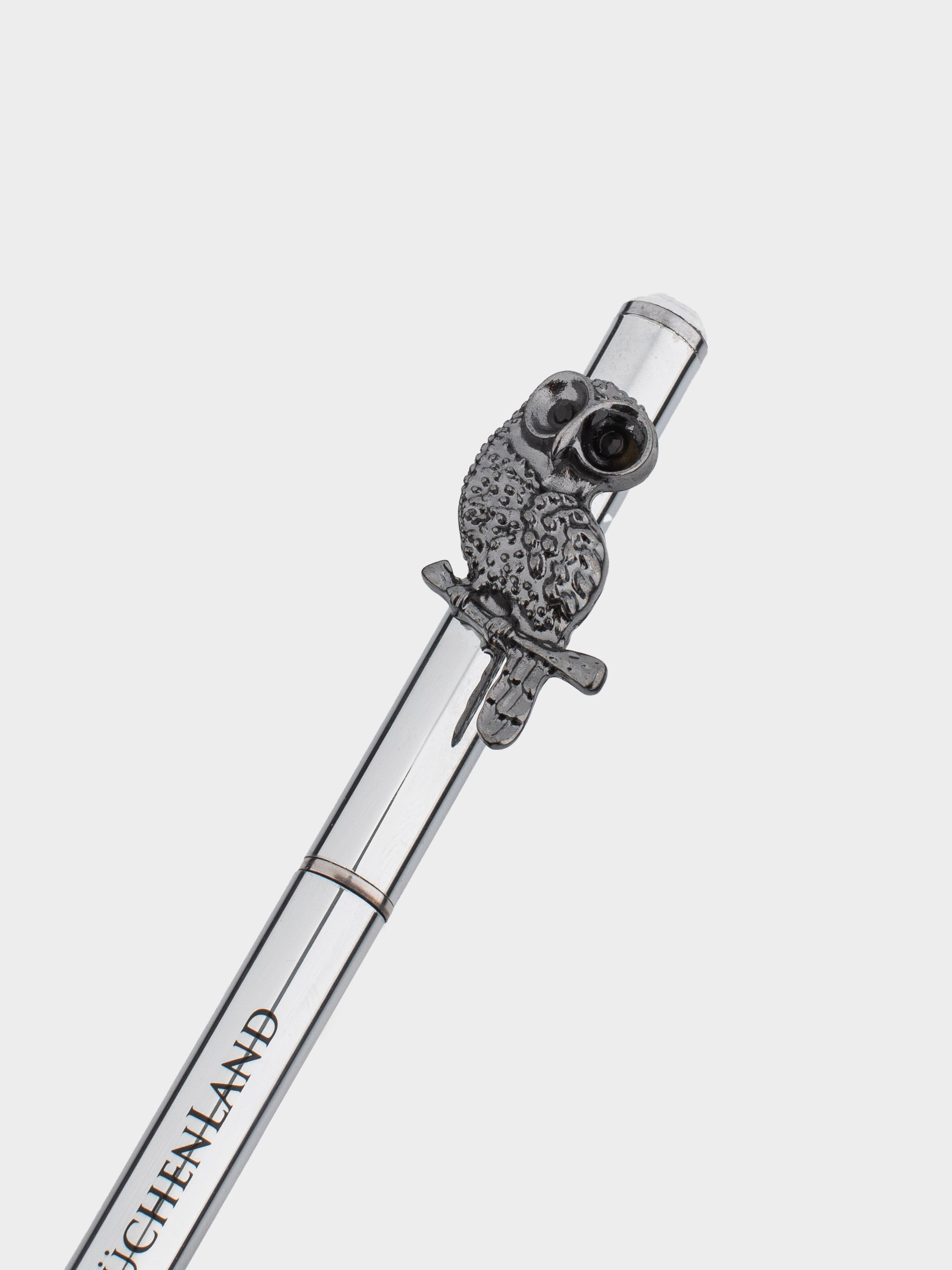 Ballpoint pen, 14 cm, with a figure, steel, black and silver, Owl, Draw figure, image-3