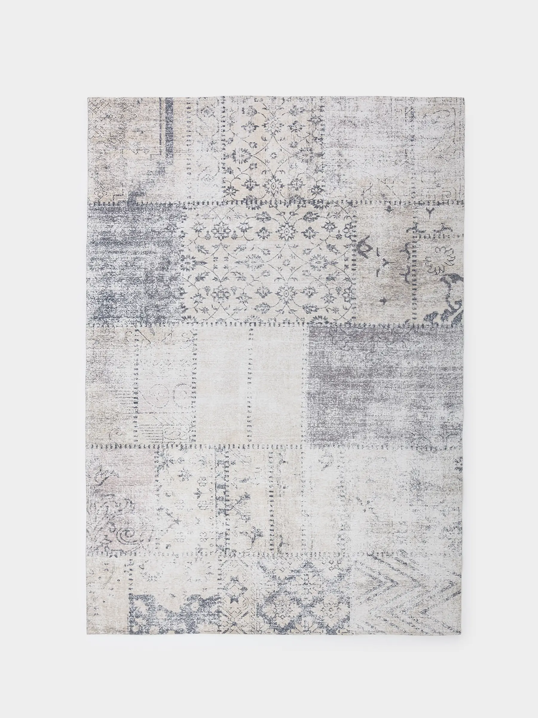 Rug, 150x210 cm, chenille / cotton, beige-brown, Patchwork print, Cave, image-0