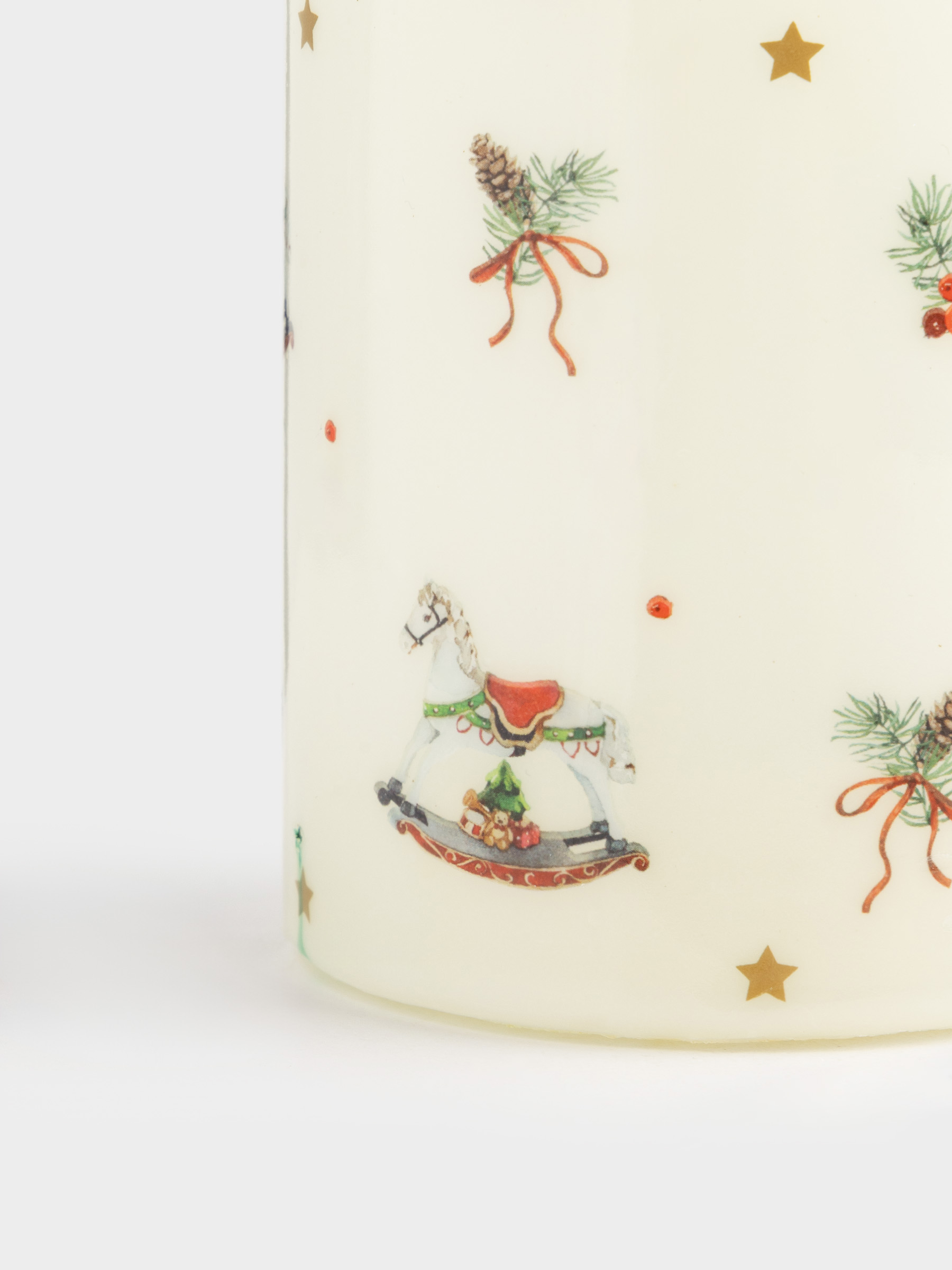 Candle, 7x9 cm, cylindrical, milky, Christmas attributes, Print candle, image-1
