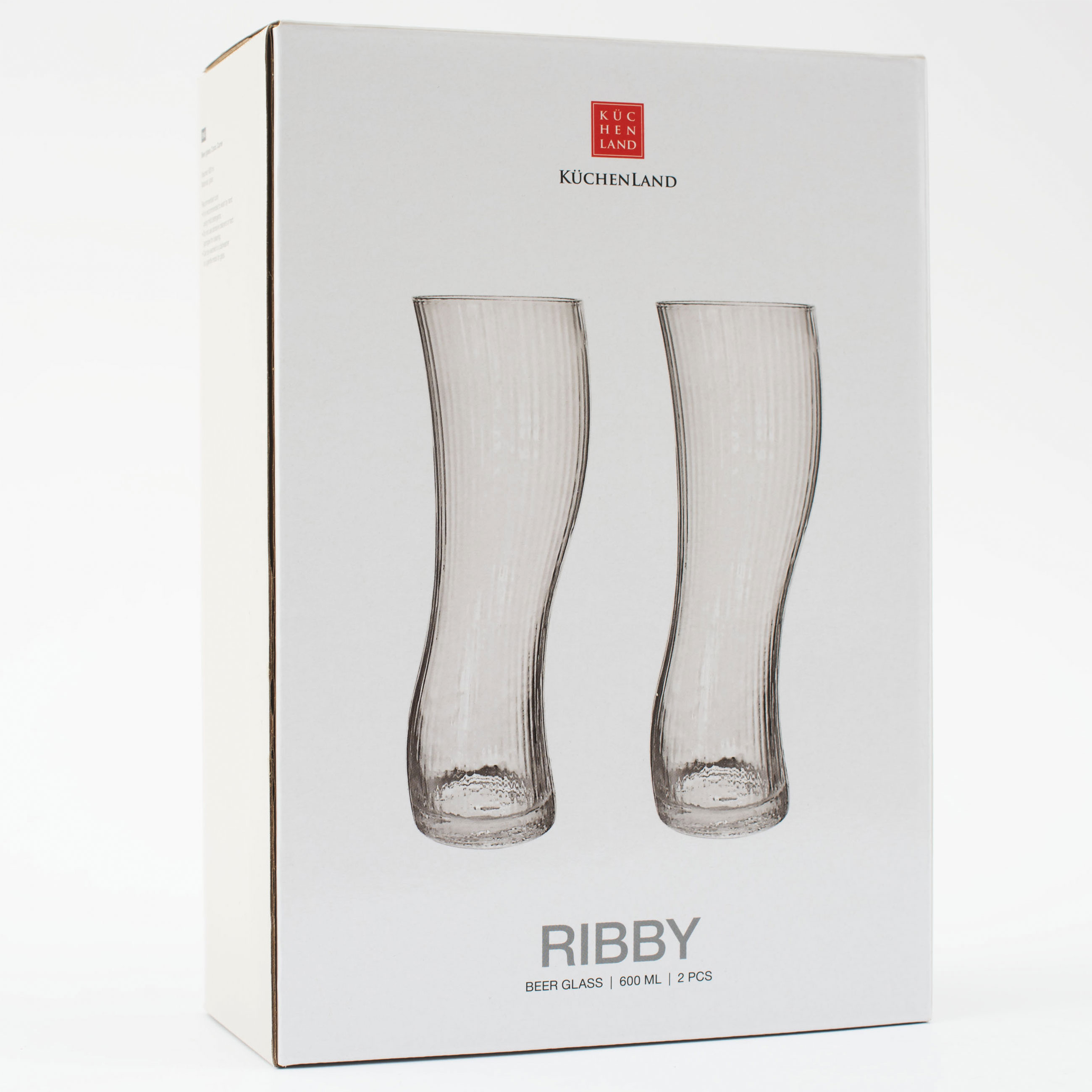 Beer glass, 23 cm, 600 ml, 2 pcs, glass R, Bend, Ribby