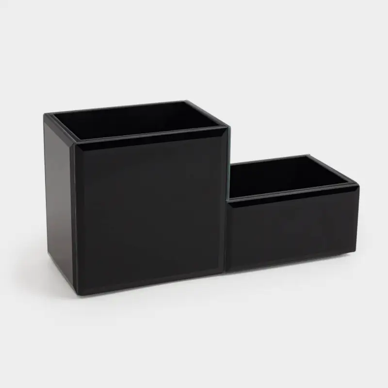 Cosmetics organizer, 20x10 cm, 2 compartments, glass, mirror, black, Glossy black