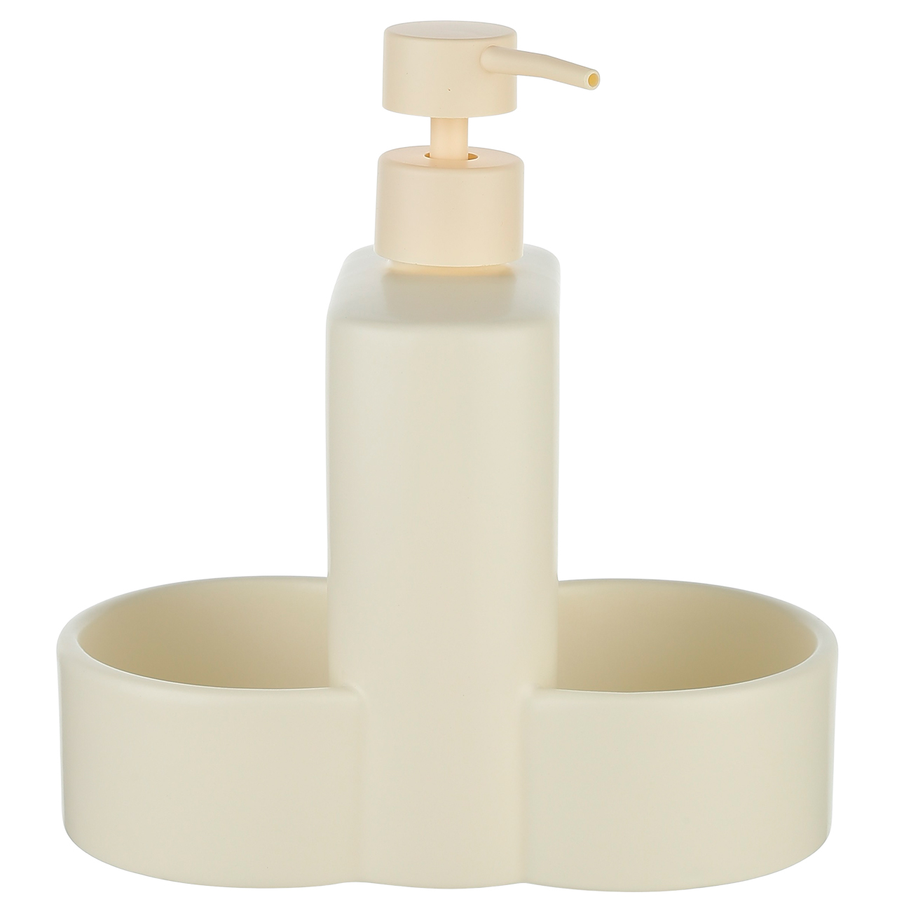 Detergent dispenser, 380 ml, organizer, 2 compartments, ceramic, milk, image-0