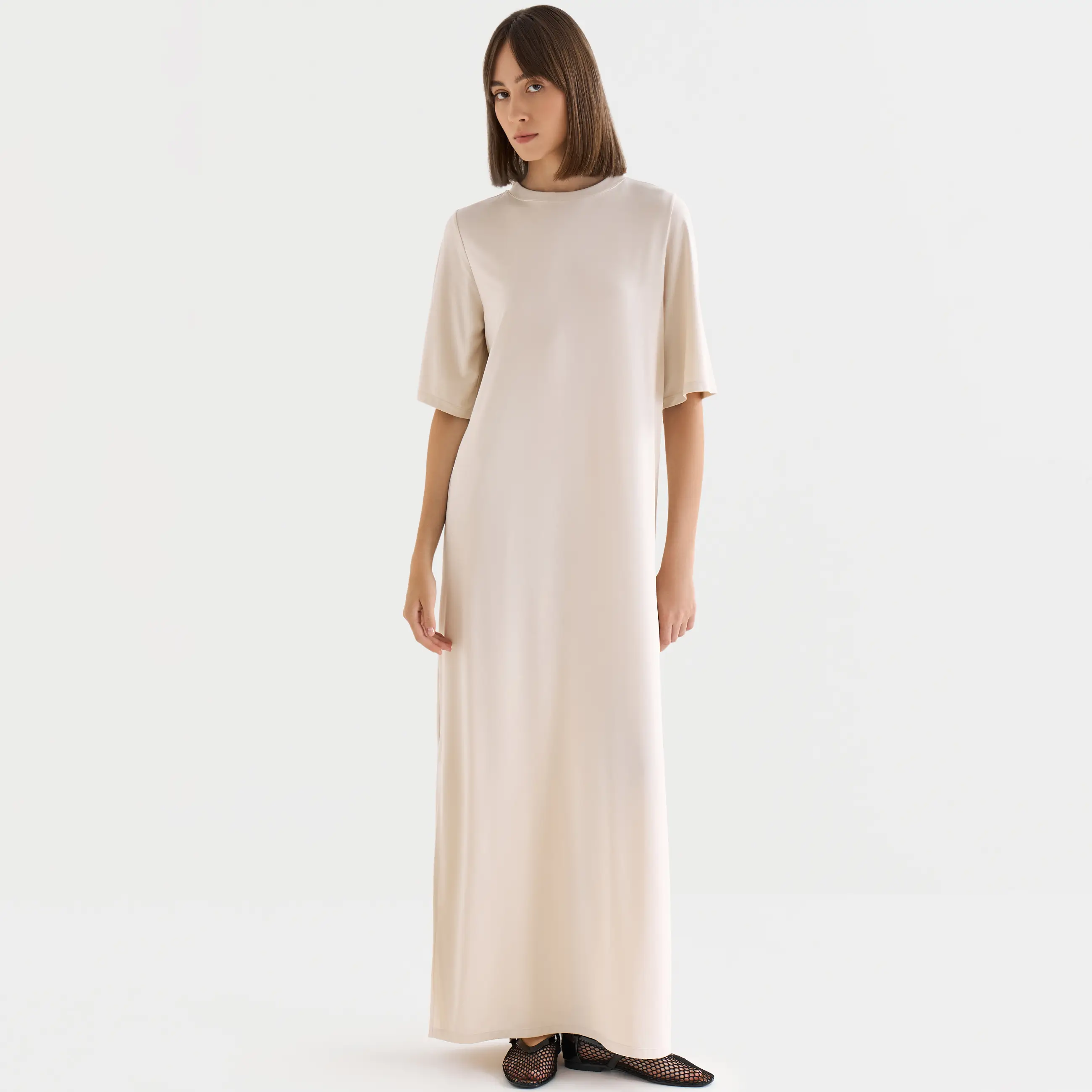 Women's dress, homewear, maxi, size L, viscose / polyester, graphite, Callisto