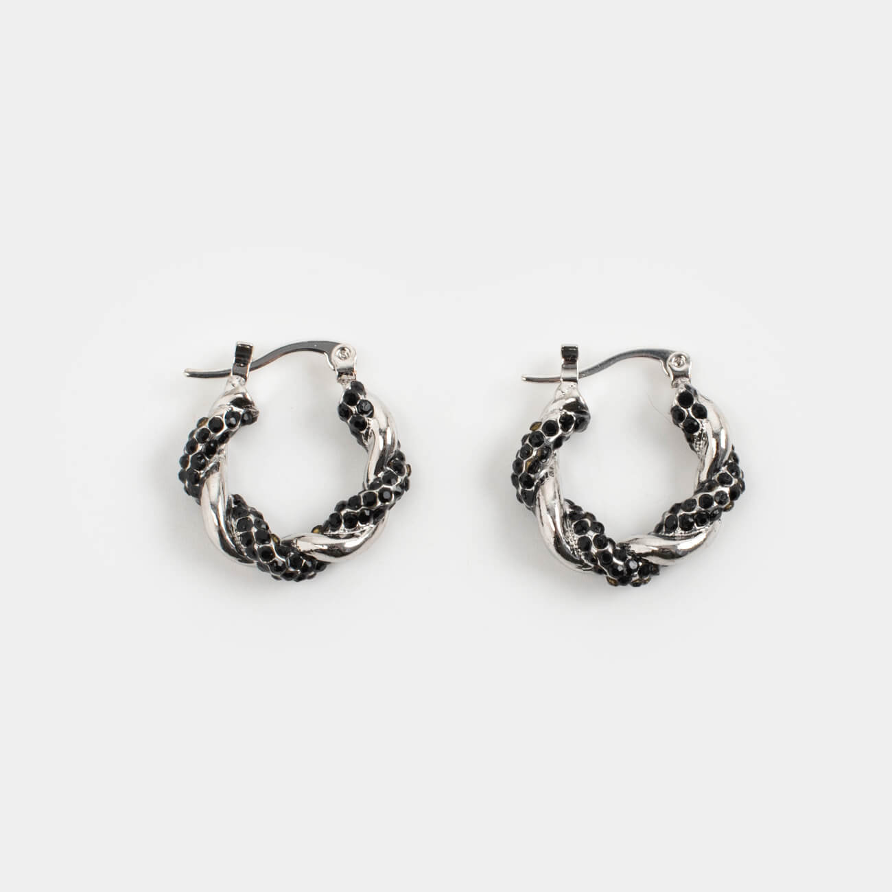 Stud earrings, 2 cm, metal / rhinestones, silver-black, Jewelry