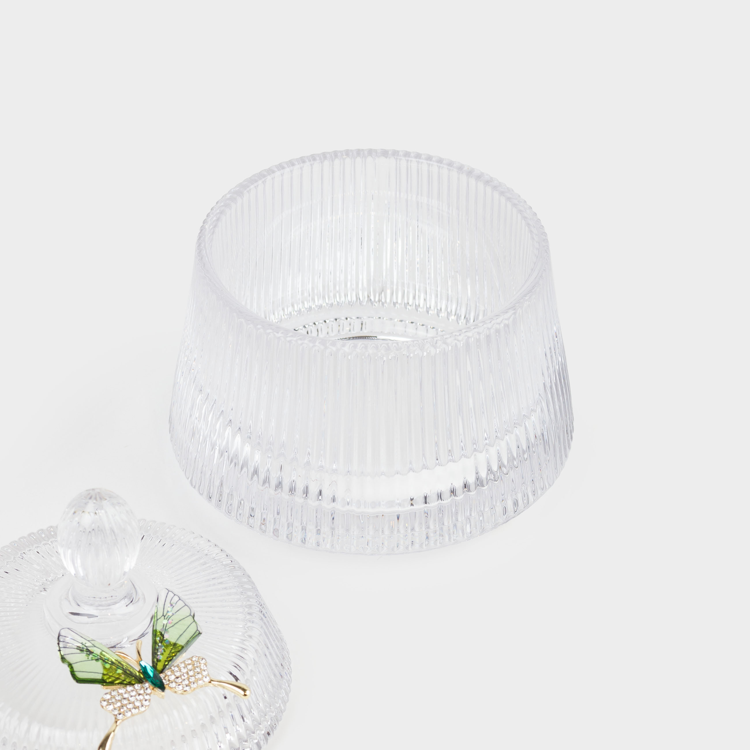 Storage container, 11x13 cm, 250 ml, glass R / rhinestones, Butterfly, Butterfly, image-1