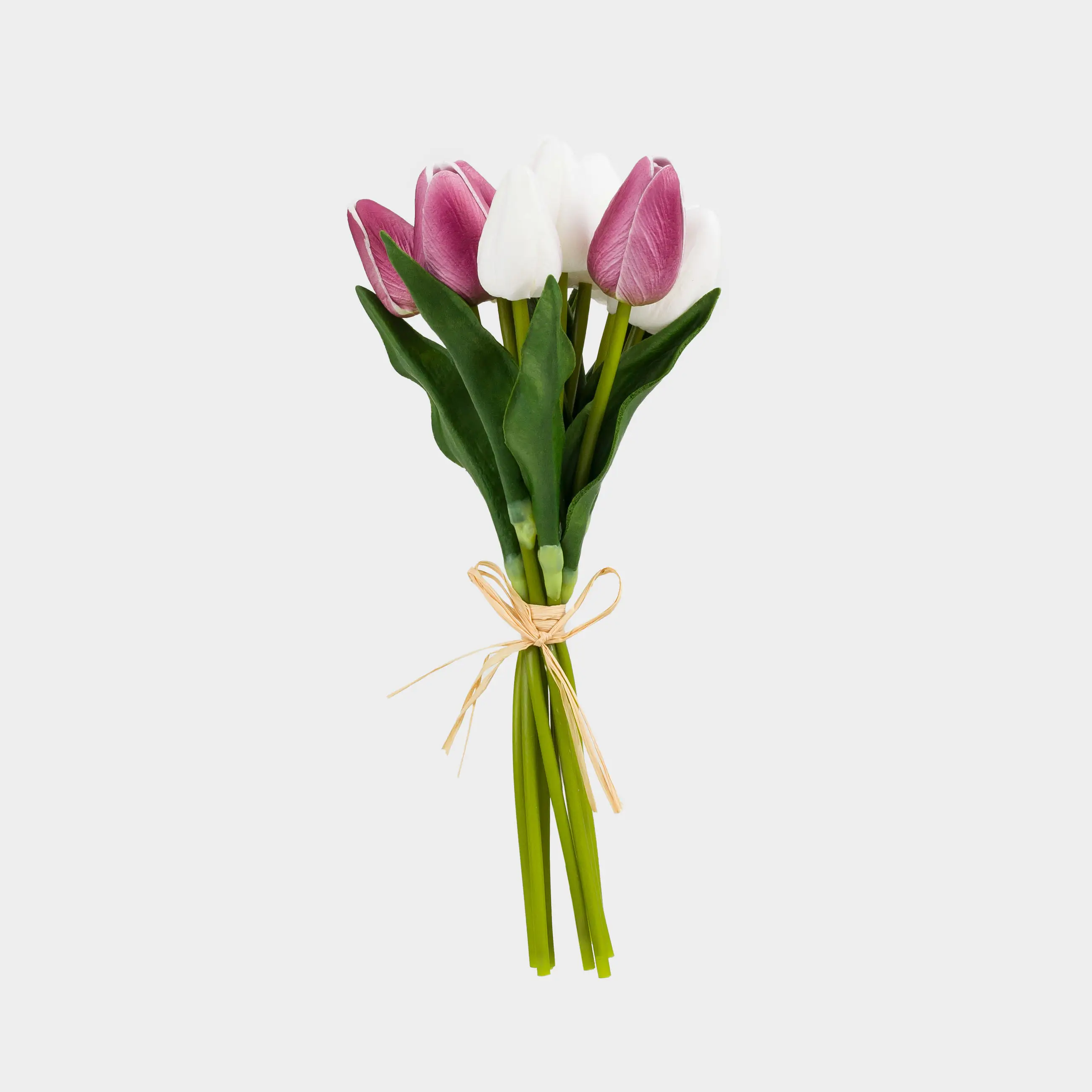 Artificial bouquet, 27 cm, polyurethane/metal, White and pink tulips, Tulip garden