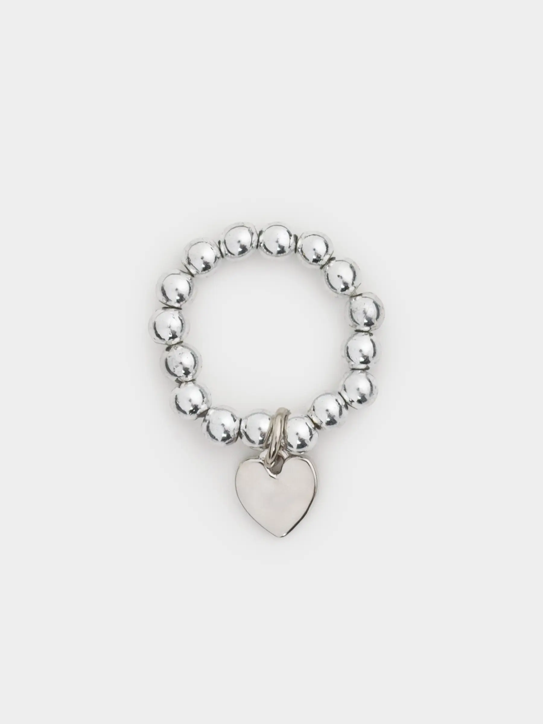 Ring, size S-M, single size, plastic / glass, silver, Heart, Pearl heart